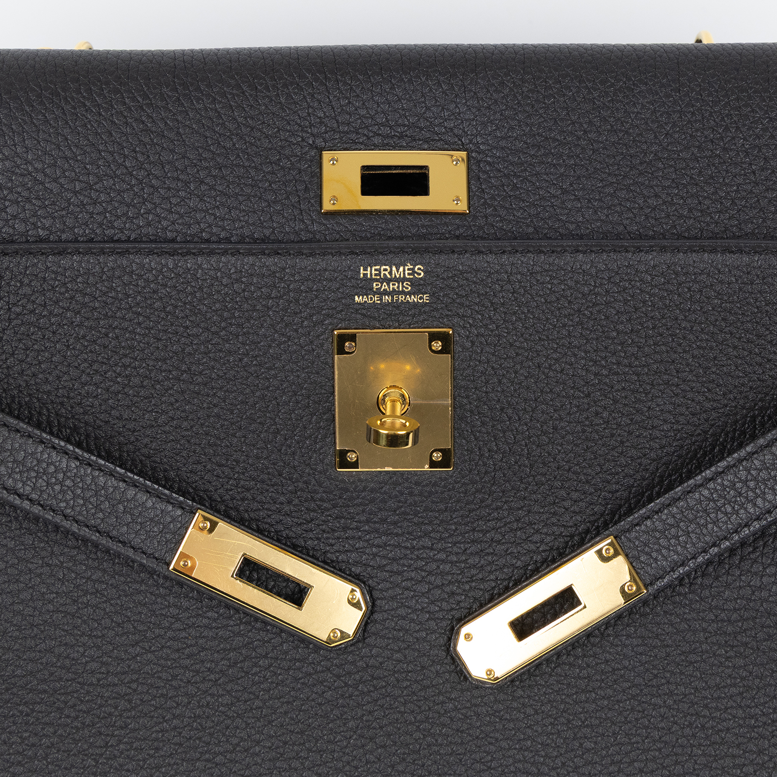 愛馬仕 Hermes Kelly Bag 凱莉包 32 KL32 A CT 568 IG A刻 黑金KELLY32 內縫 原廠盒子/防塵袋/背帶/鎖組/雨衣