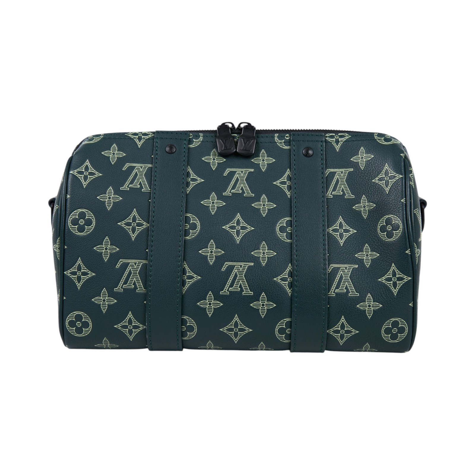 路易威登 LOUIS VUITTON City Keepall 森林綠 Monogram Shadow 小牛皮 黑色金屬配件 M27184 晶片款  原廠盒子/防塵袋/背帶