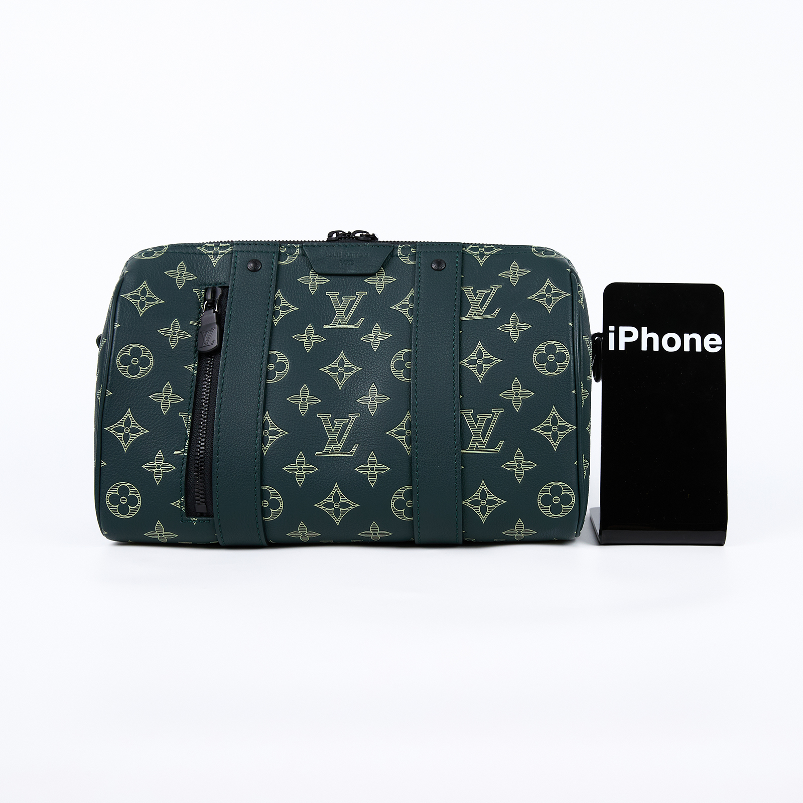 路易威登 LOUIS VUITTON City Keepall 森林綠 Monogram Shadow 小牛皮 黑色金屬配件 M27184 晶片款  原廠盒子/防塵袋/背帶