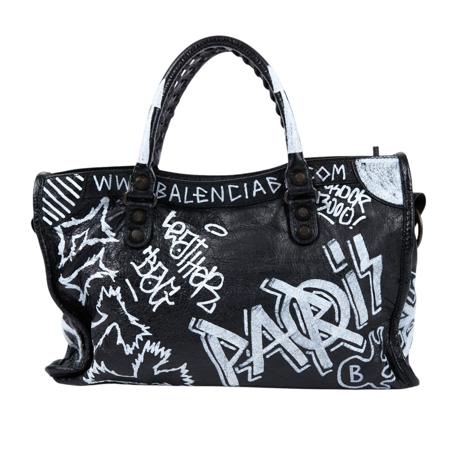 巴黎世家 BALENCIAGA CLassic City S 機車包 431621 黑白塗鴉CITY機車包 MINI 背帶/鏡子