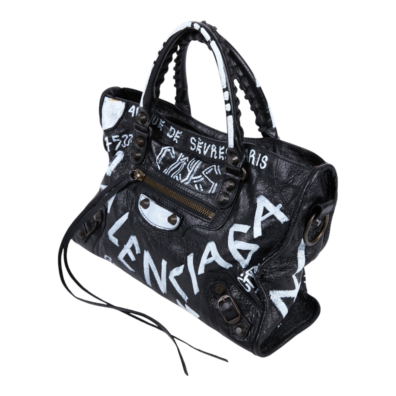 巴黎世家 BALENCIAGA CLassic City S 機車包 431621 黑白塗鴉CITY機車包 MINI 背帶/鏡子