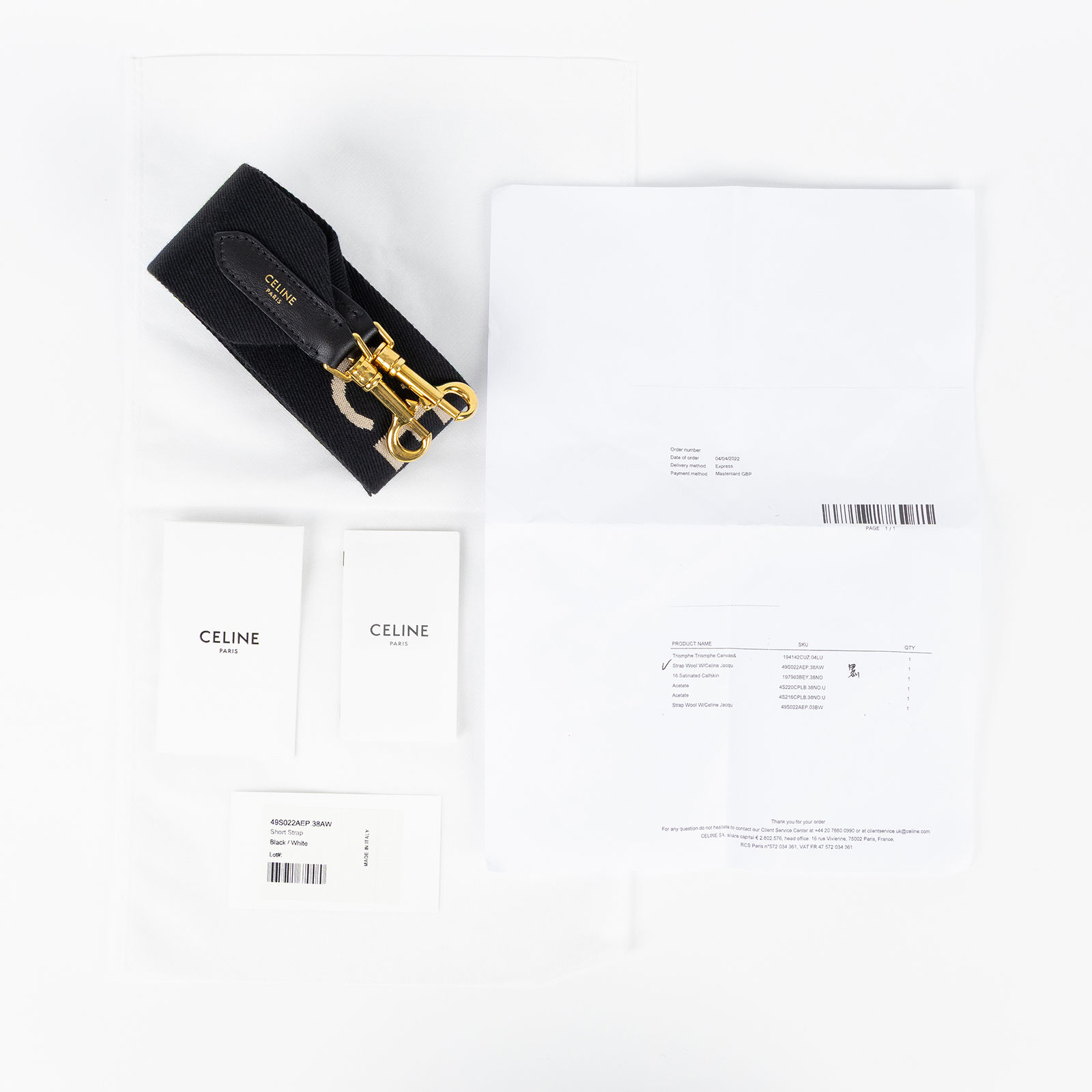 思琳 CELINE 緹花羊毛 短肩帶 49S022AEP 黑色LOGO背帶 購買證明影本