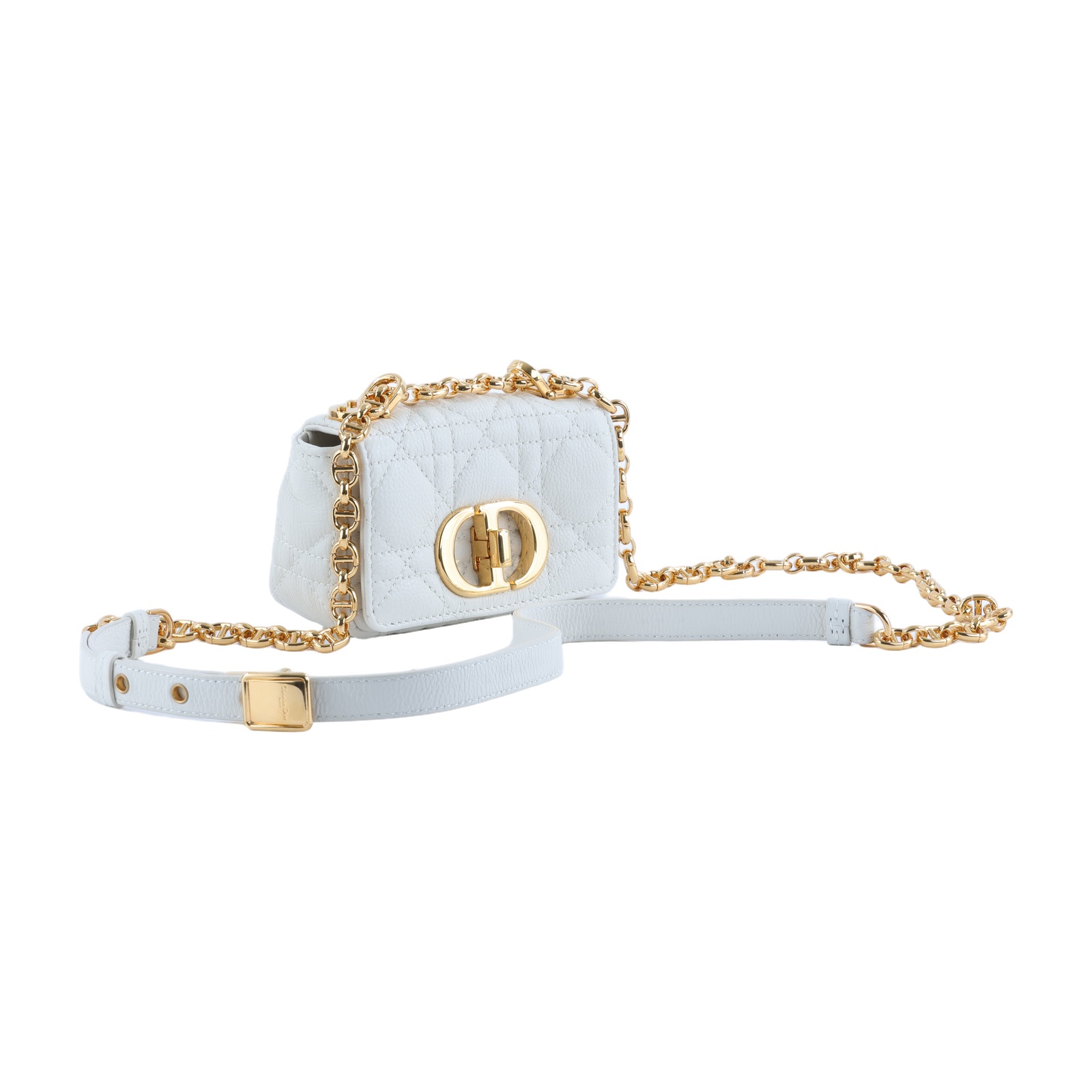 迪奧 CHRISTIAN DIOR Caro Micro 肩背 手袋 S2022UWHC 白色CARO MICRO 斜肩鍊包 原廠盒子/購買證明影本