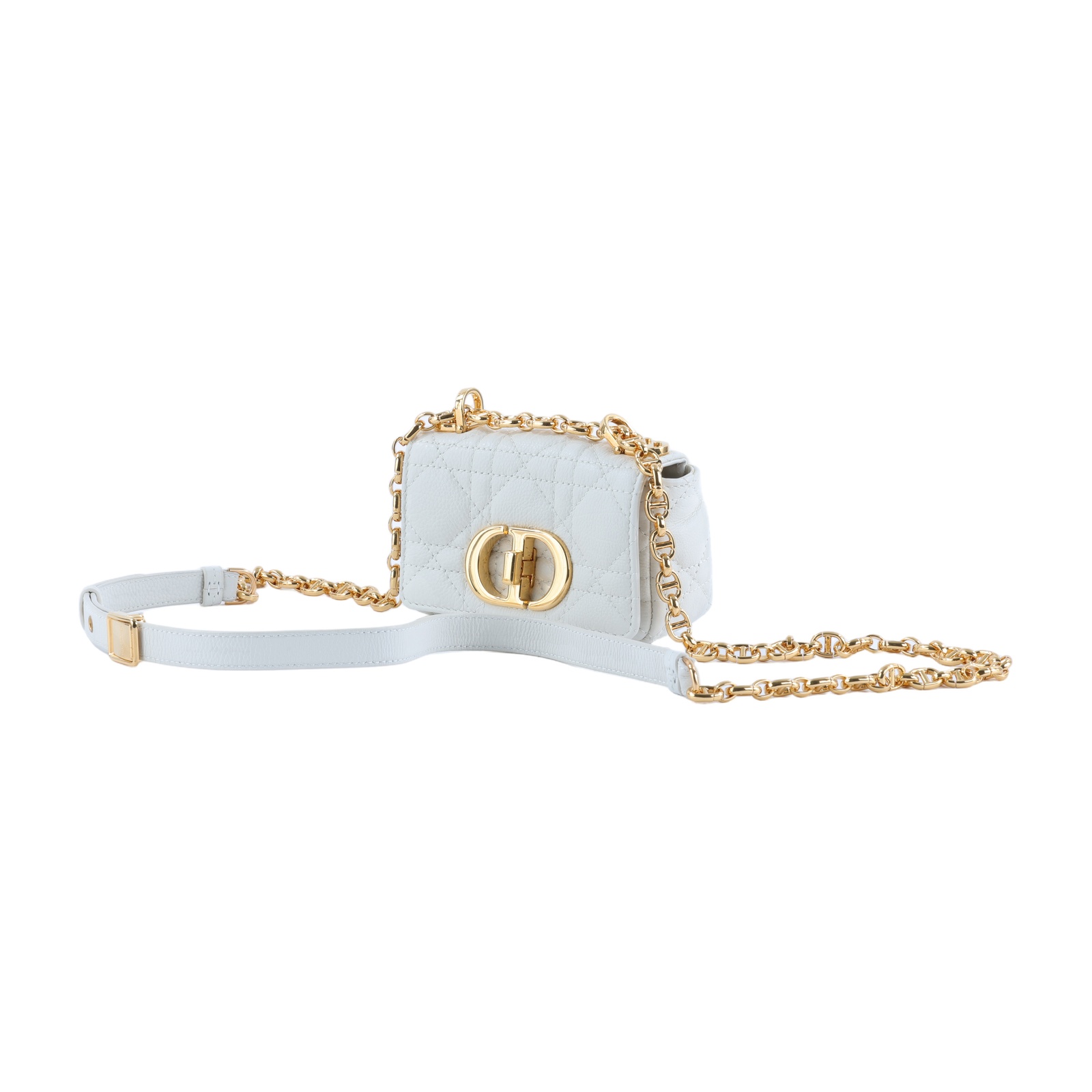 迪奧 CHRISTIAN DIOR Caro Micro 肩背 手袋 S2022UWHC 白色CARO MICRO 斜肩鍊包 原廠盒子/購買證明影本