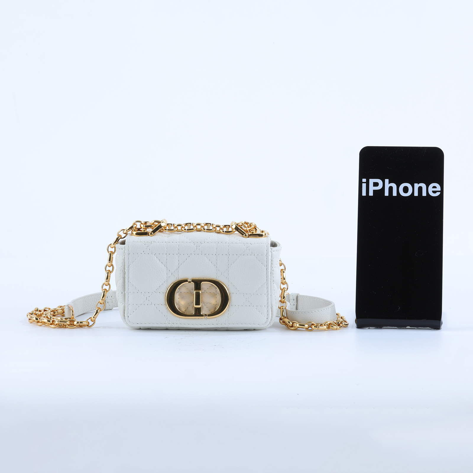 迪奧 CHRISTIAN DIOR Caro Micro 肩背 手袋 S2022UWHC 白色CARO MICRO 斜肩鍊包 原廠盒子/購買證明影本