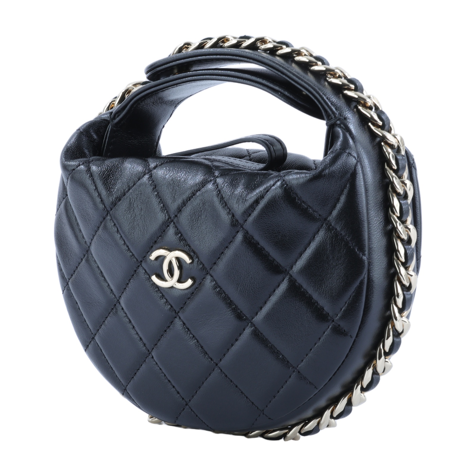 香奈兒 CHANEL HOBO 彎月包 手提包 AP3095 B09796 晶片款 黑金羊手提彎月包 原廠盒子/防塵袋/購買證明影本