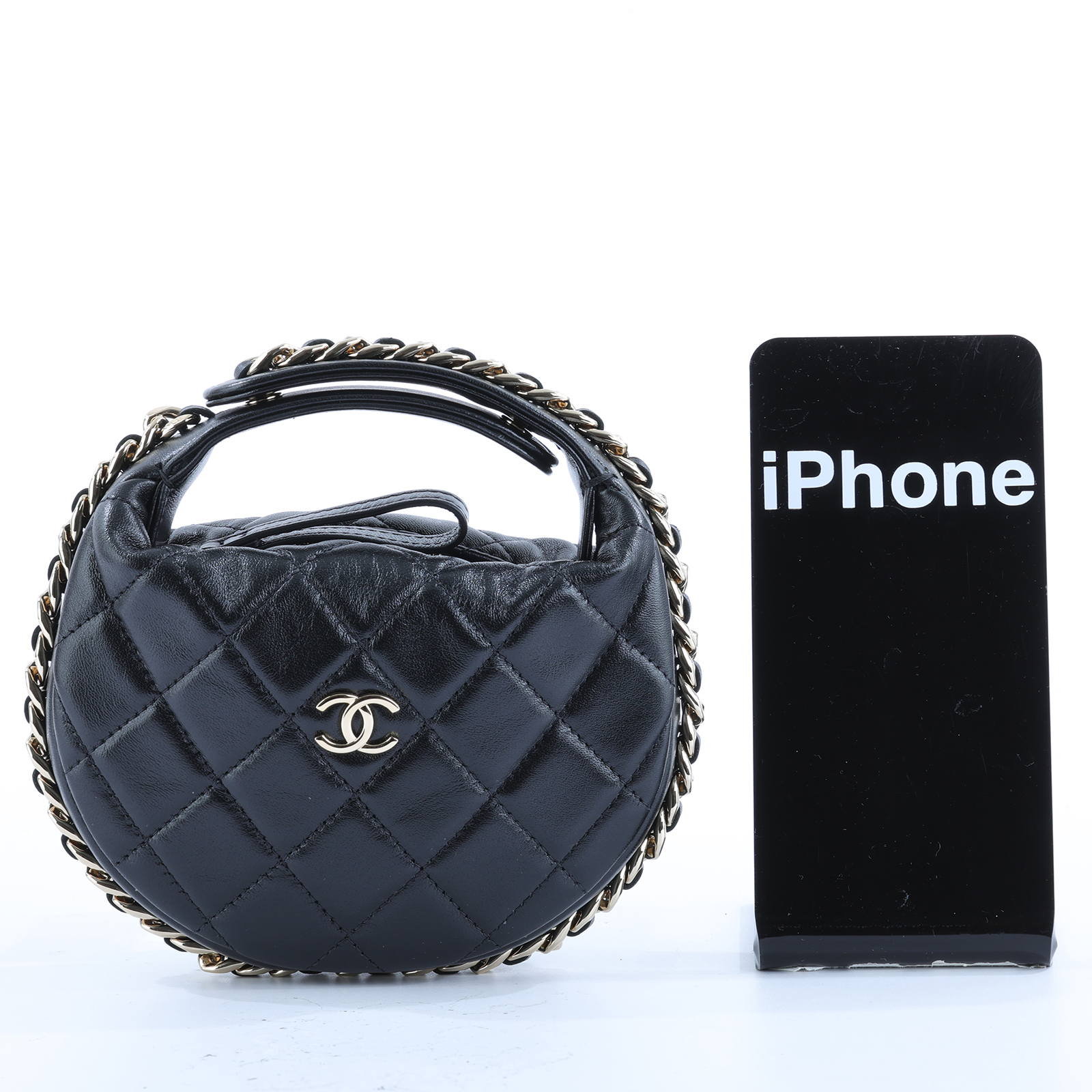香奈兒 CHANEL HOBO 彎月包 手提包 AP3095 B09796 晶片款 黑金羊手提彎月包 原廠盒子/防塵袋/購買證明影本