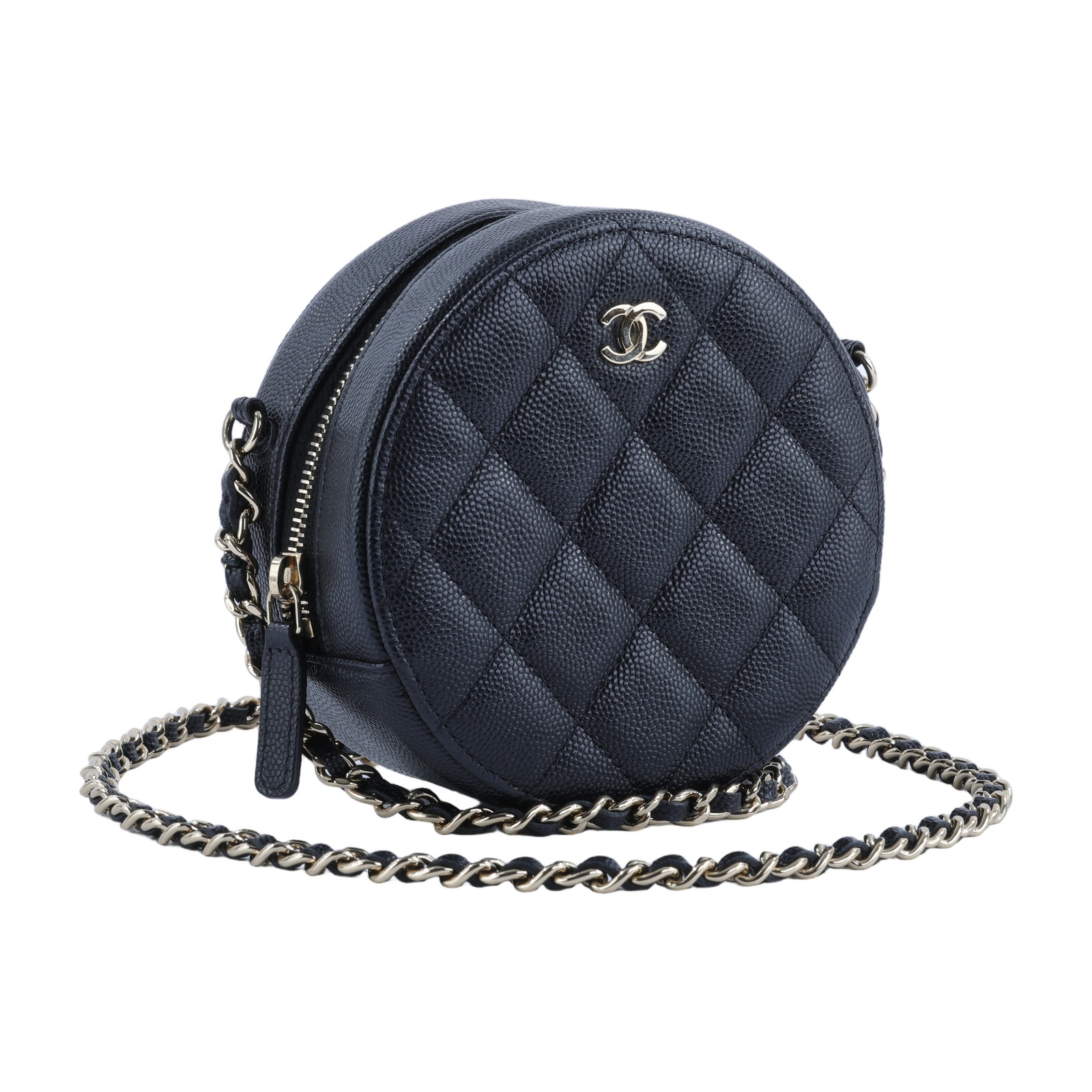 香奈兒 CHANEL 菱格  斜背 圓餅包 AP0245 Y33352 30開 黑金荔枝皮圓筒包MINI 原廠盒子/防塵袋/保證卡/購買證明影本
