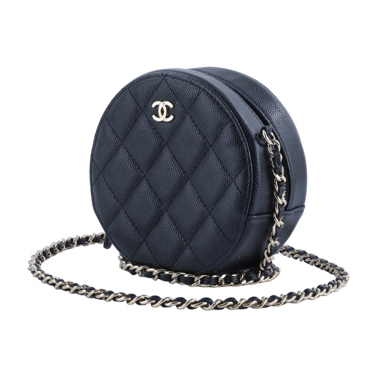 香奈兒 CHANEL 菱格  斜背 圓餅包 AP0245 Y33352 30開 黑金荔枝皮圓筒包MINI 原廠盒子/防塵袋/保證卡/購買證明影本