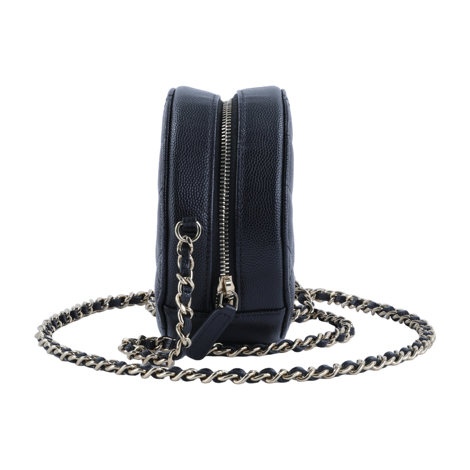 香奈兒 CHANEL 菱格  斜背 圓餅包 AP0245 Y33352 30開 黑金荔枝皮圓筒包MINI 原廠盒子/防塵袋/保證卡/購買證明影本