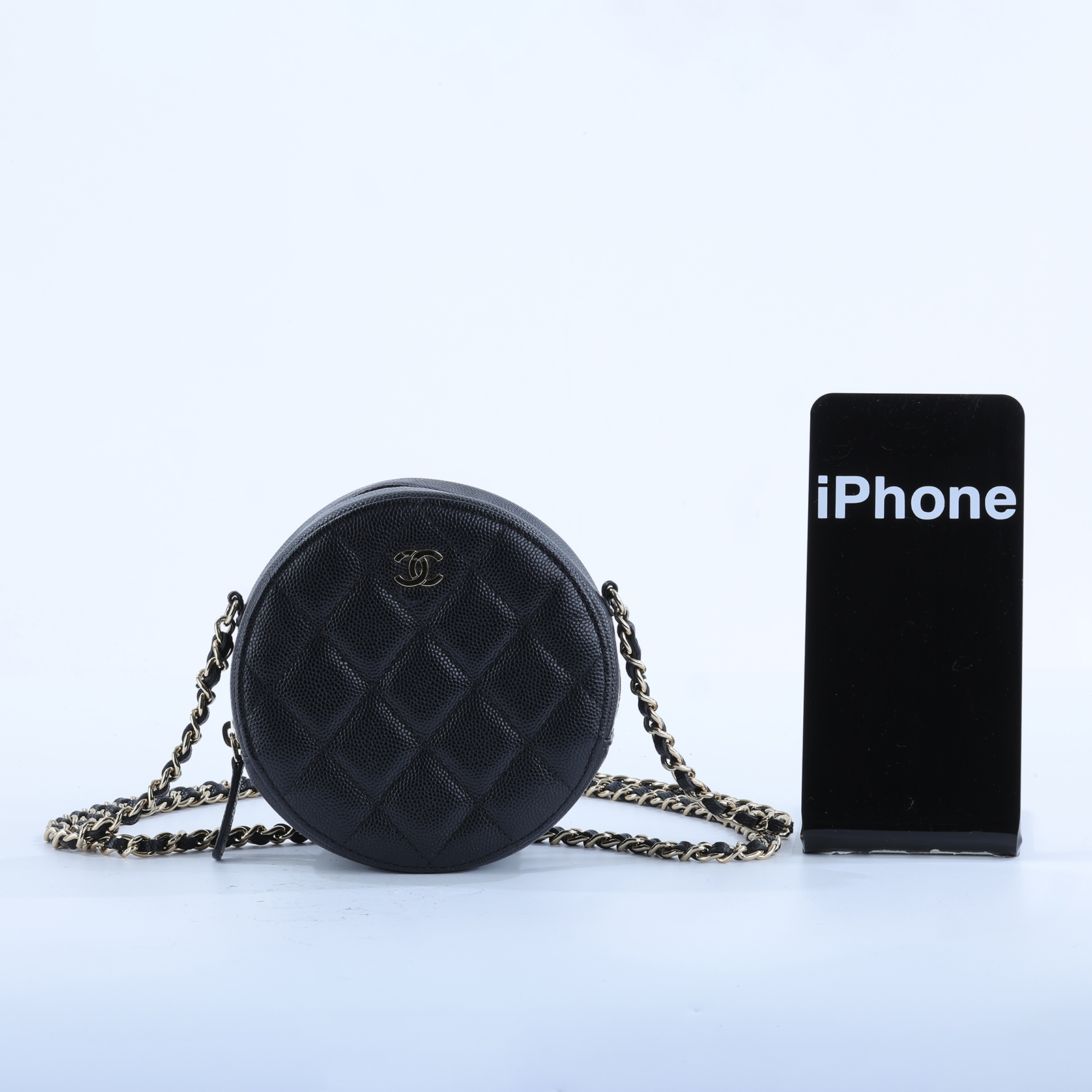 香奈兒 CHANEL 菱格  斜背 圓餅包 AP0245 Y33352 30開 黑金荔枝皮圓筒包MINI 原廠盒子/防塵袋/保證卡/購買證明影本