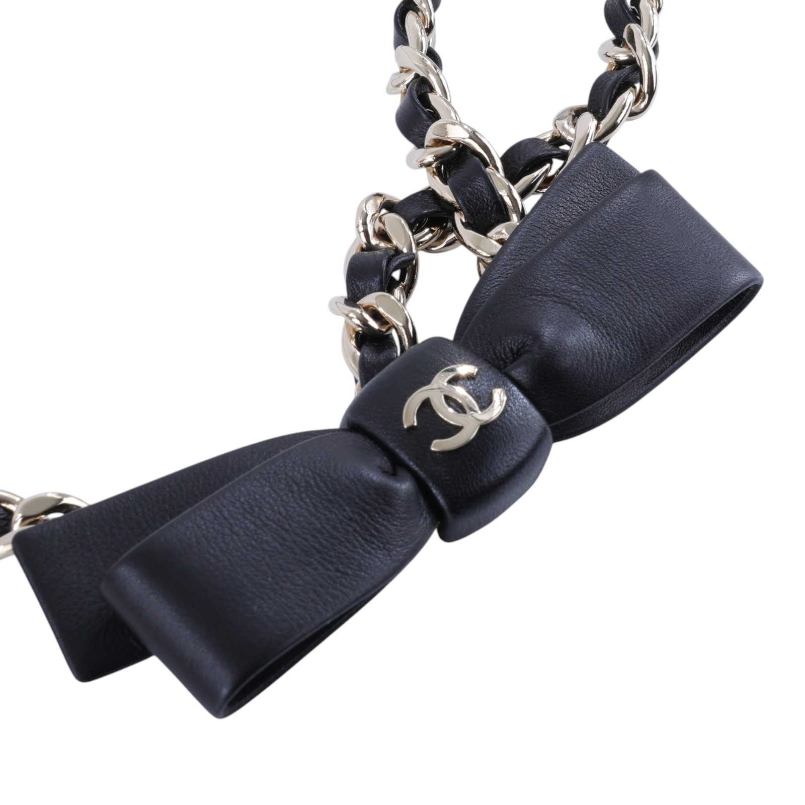 香奈兒 CHANEL 腰鍊 AAB382 B21950AAB382/B25 B 黑淡金蝴蝶結皮穿腰鍊 原廠盒子/內襯/購買證明影本