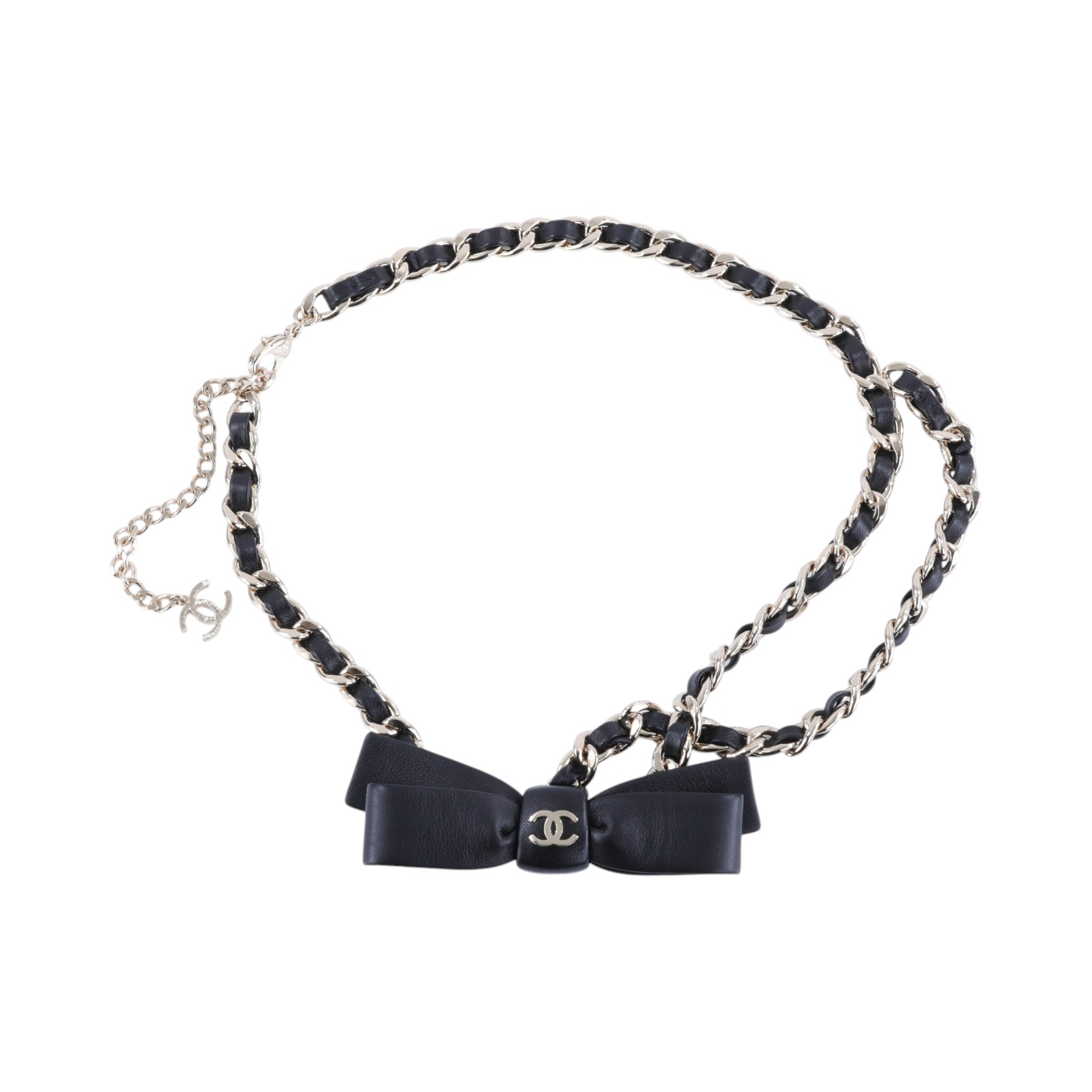 香奈兒 CHANEL 腰鍊 AAB382 B21950AAB382/B25 B 黑淡金蝴蝶結皮穿腰鍊 原廠盒子/內襯/購買證明影本