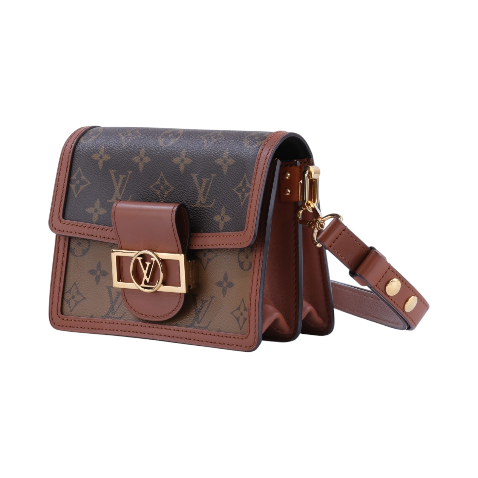 路易威登 LOUIS VUITTON Mini Dauphine Reverse皮革飾邊 迷你 達芙妮 肩背 斜背包 M44580  原廠盒子/防塵袋/背帶