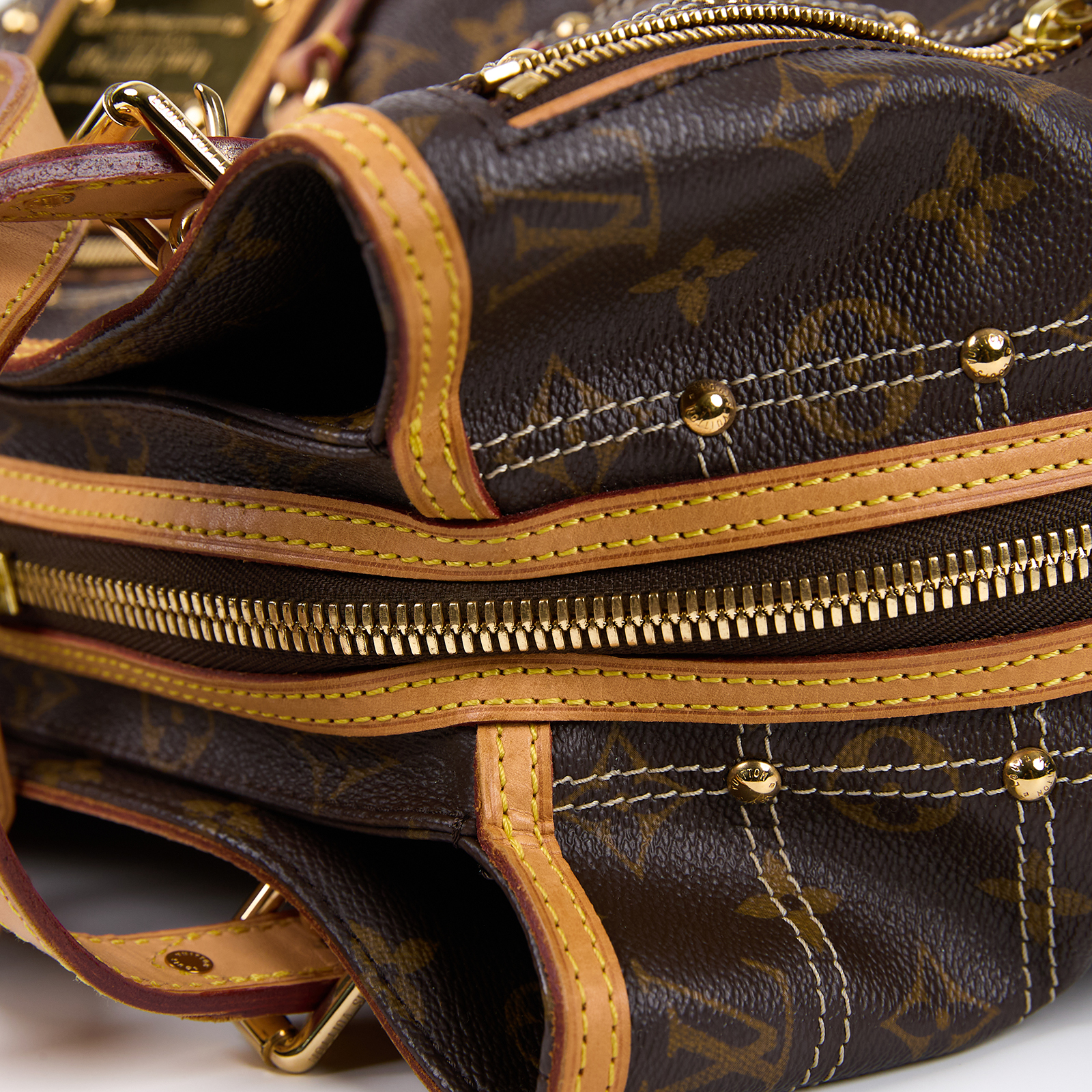 路易威登 LOUIS VUITTON RIVETING 金牌 肩背包 手提包 M40140 原花鉚釘雙拉鍊肩背包 防塵袋
