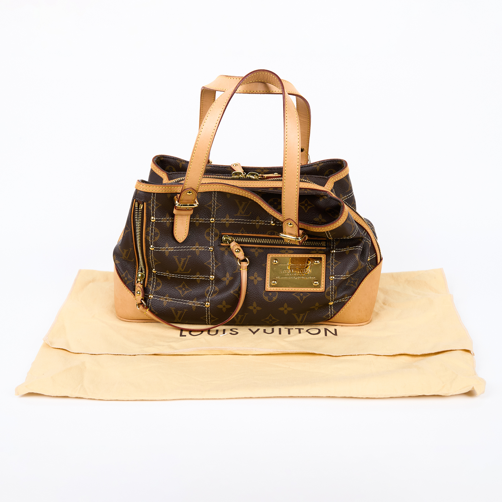 路易威登 LOUIS VUITTON RIVETING 金牌 肩背包 手提包 M40140 原花鉚釘雙拉鍊肩背包 防塵袋