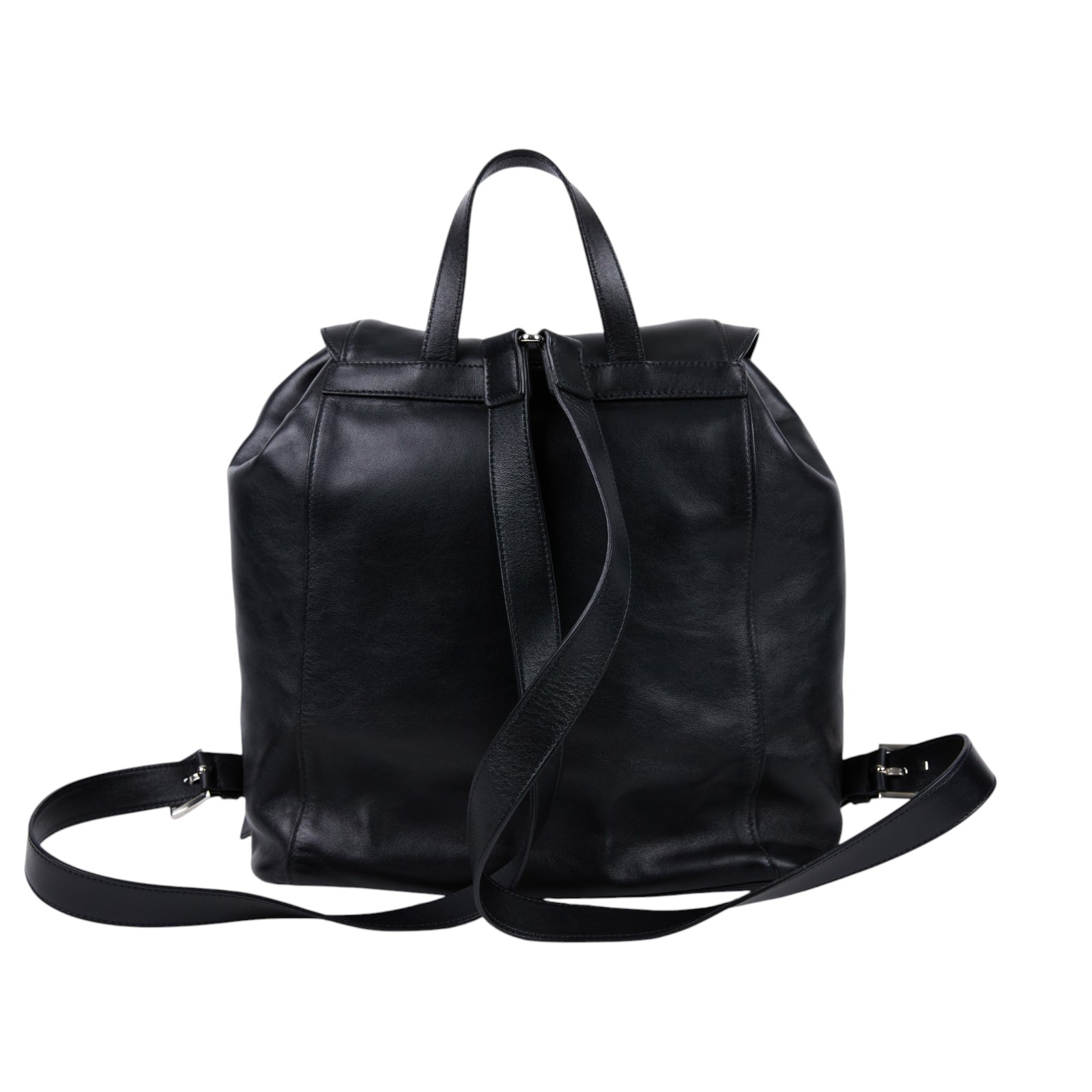 普拉達 PRADA 中型 背囊 後背包 1BZ811_2HE5 黑牛皮束口後背包 無附屬品