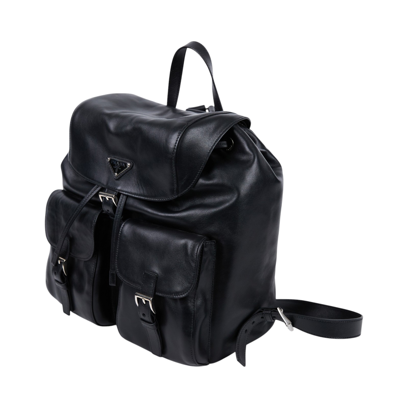 普拉達 PRADA 中型 背囊 後背包 1BZ811_2HE5 黑牛皮束口後背包 無附屬品