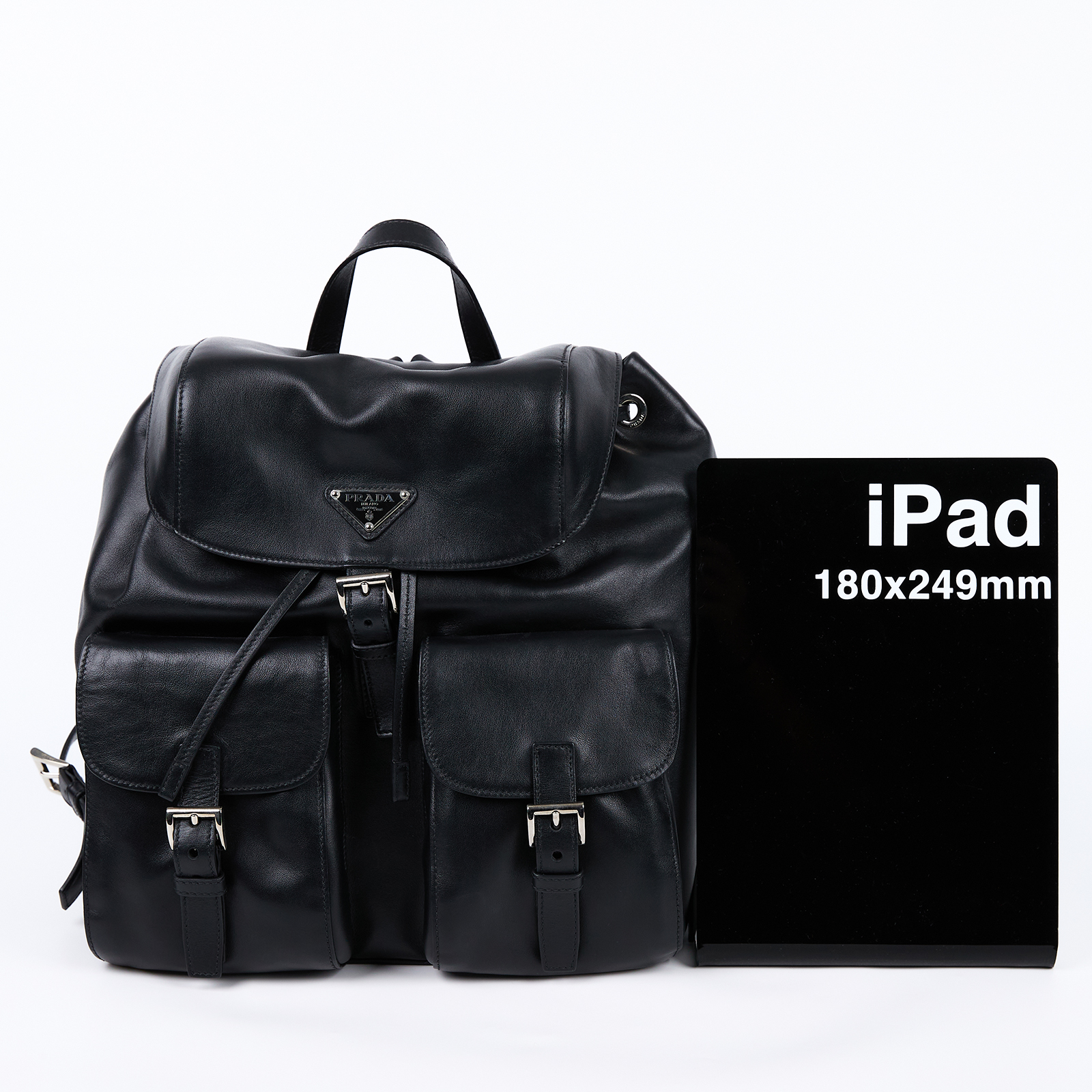 普拉達 PRADA 中型 背囊 後背包 1BZ811_2HE5 黑牛皮束口後背包 無附屬品