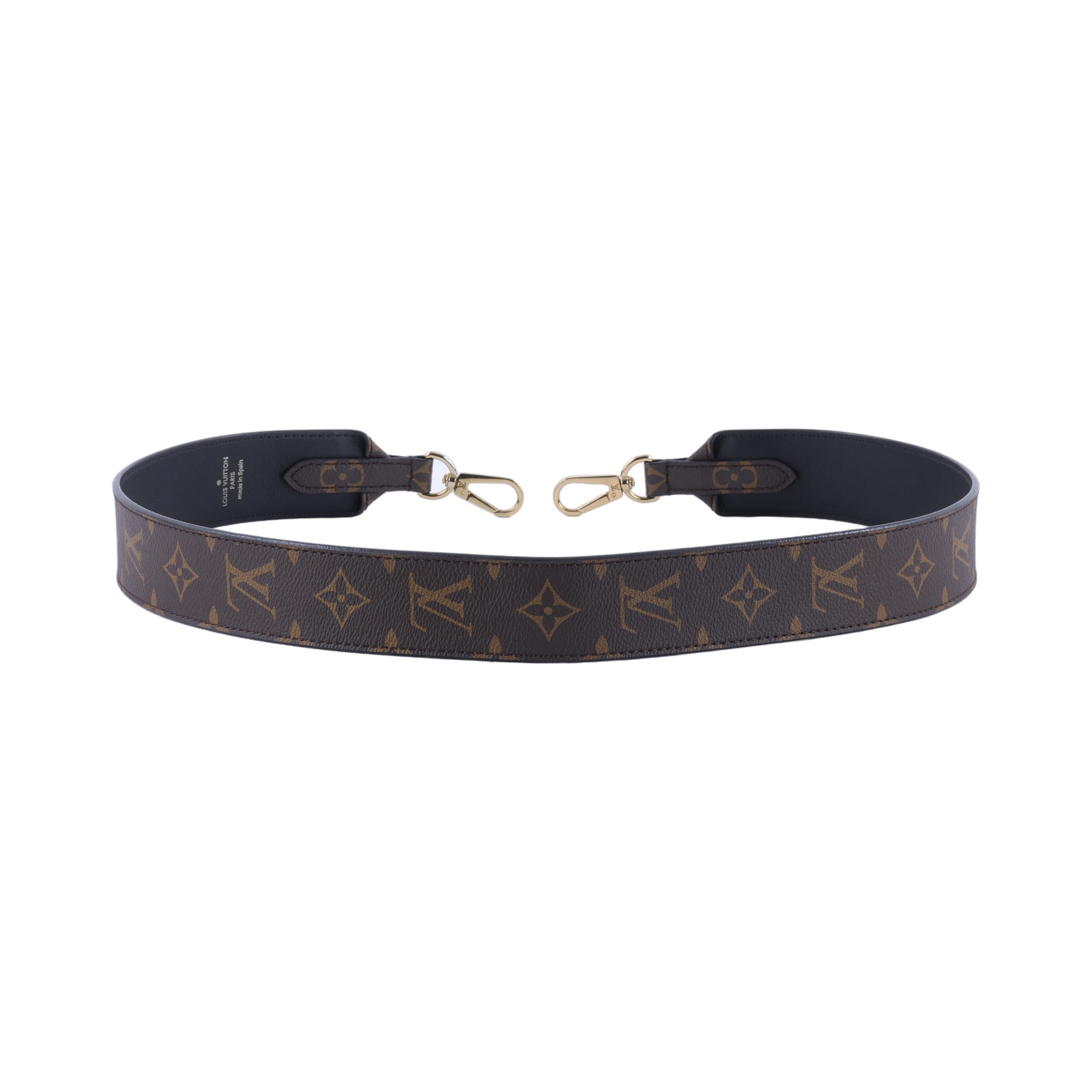 路易威登 LOUIS VUITTON Monogram 肩背帶 黑色 J02288 棕原花寬背帶 原廠盒子/防塵袋
