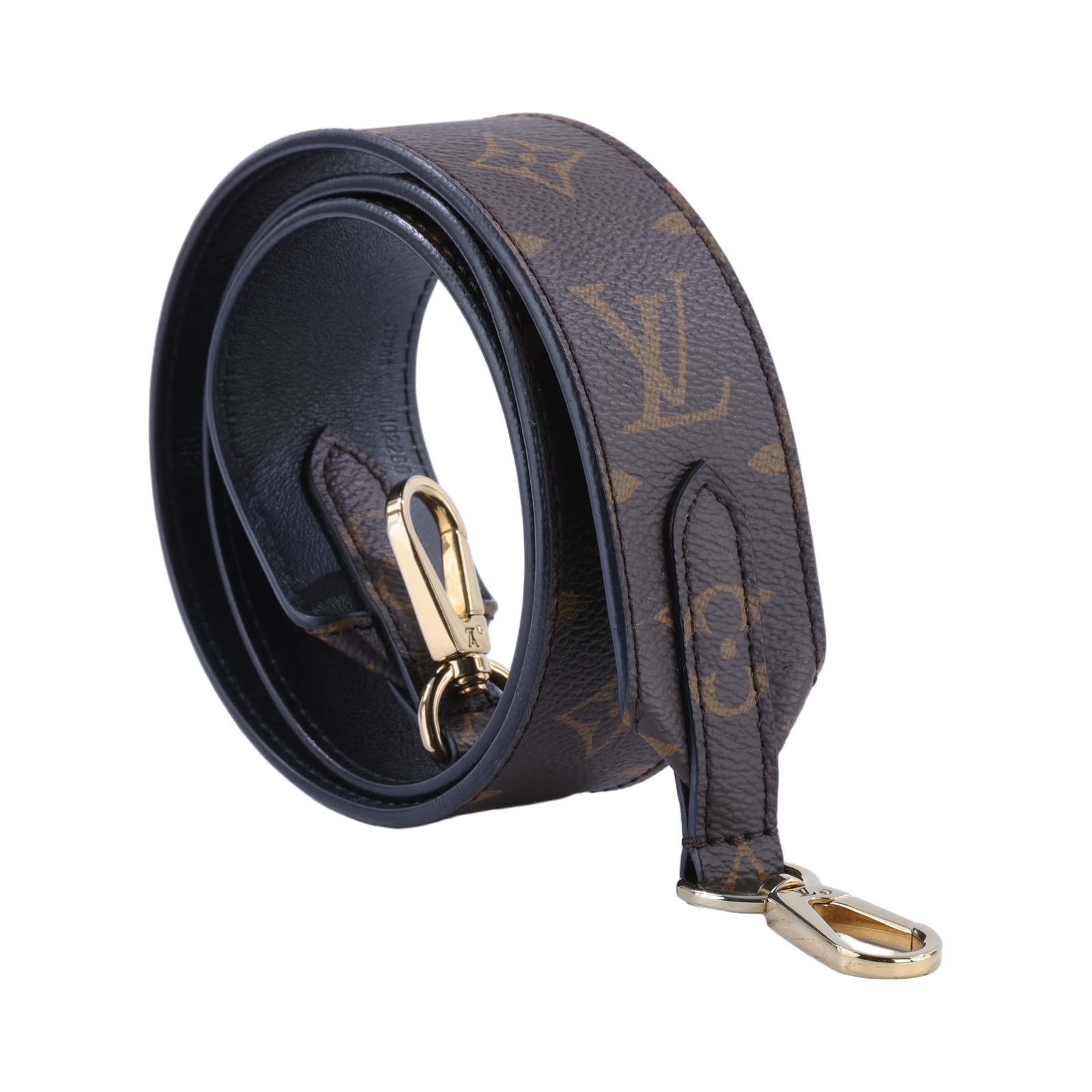 路易威登 LOUIS VUITTON Monogram 肩背帶 黑色 J02288 棕原花寬背帶 原廠盒子/防塵袋