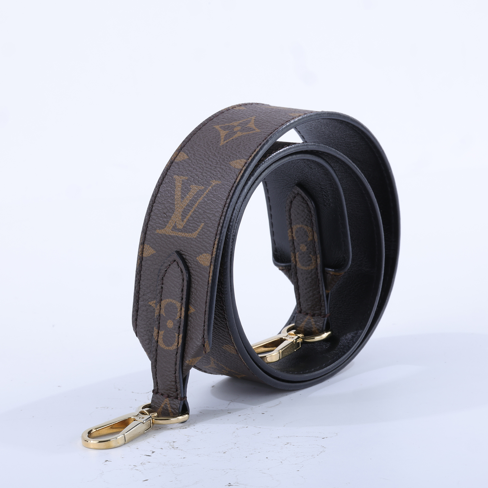 路易威登 LOUIS VUITTON Monogram 肩背帶 黑色 J02288 棕原花寬背帶 原廠盒子/防塵袋