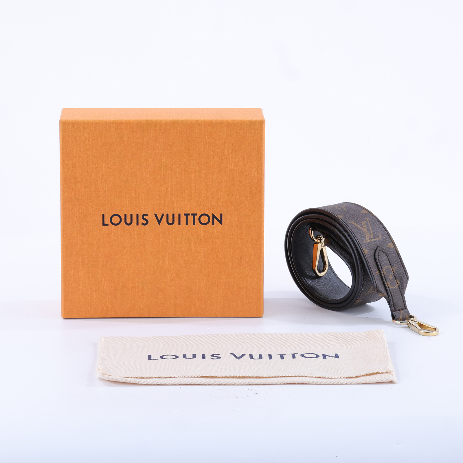 路易威登 LOUIS VUITTON Monogram 肩背帶 黑色 J02288 棕原花寬背帶 原廠盒子/防塵袋