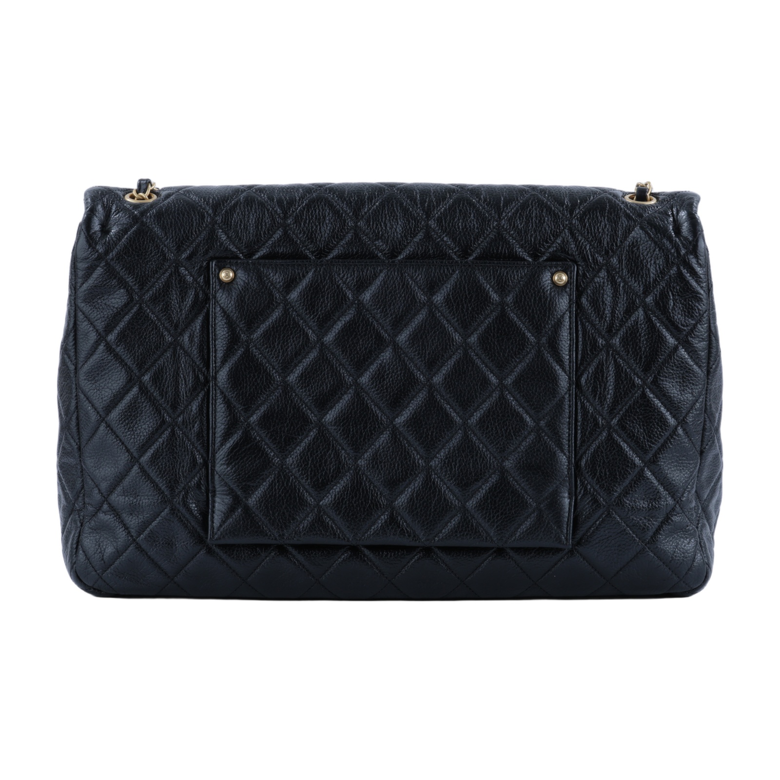 香奈兒 CHANEL 超大型 口蓋包  晶片款 黑金粒紋機場包 XXL 無附屬品