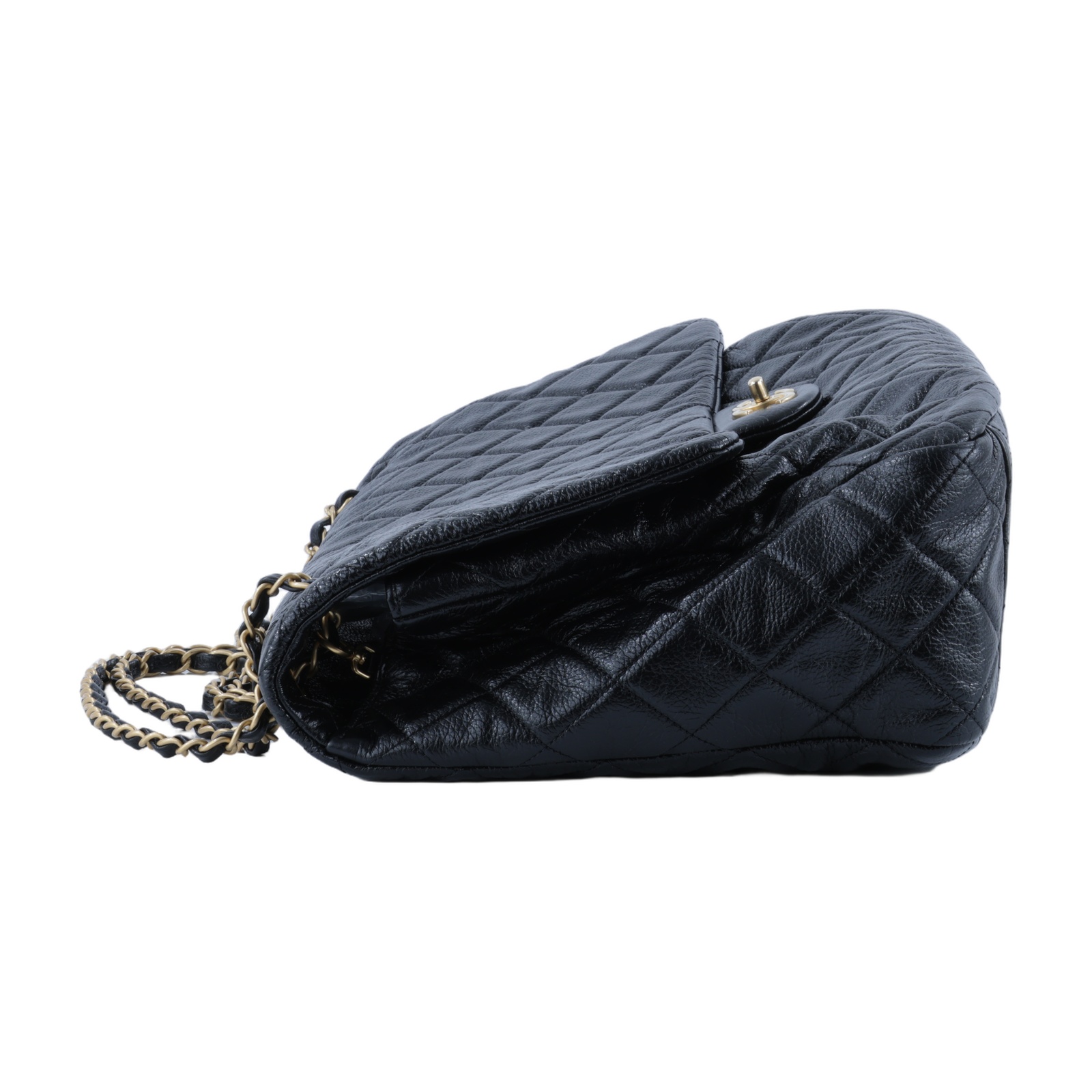 香奈兒 CHANEL 超大型 口蓋包  晶片款 黑金粒紋機場包 XXL 無附屬品