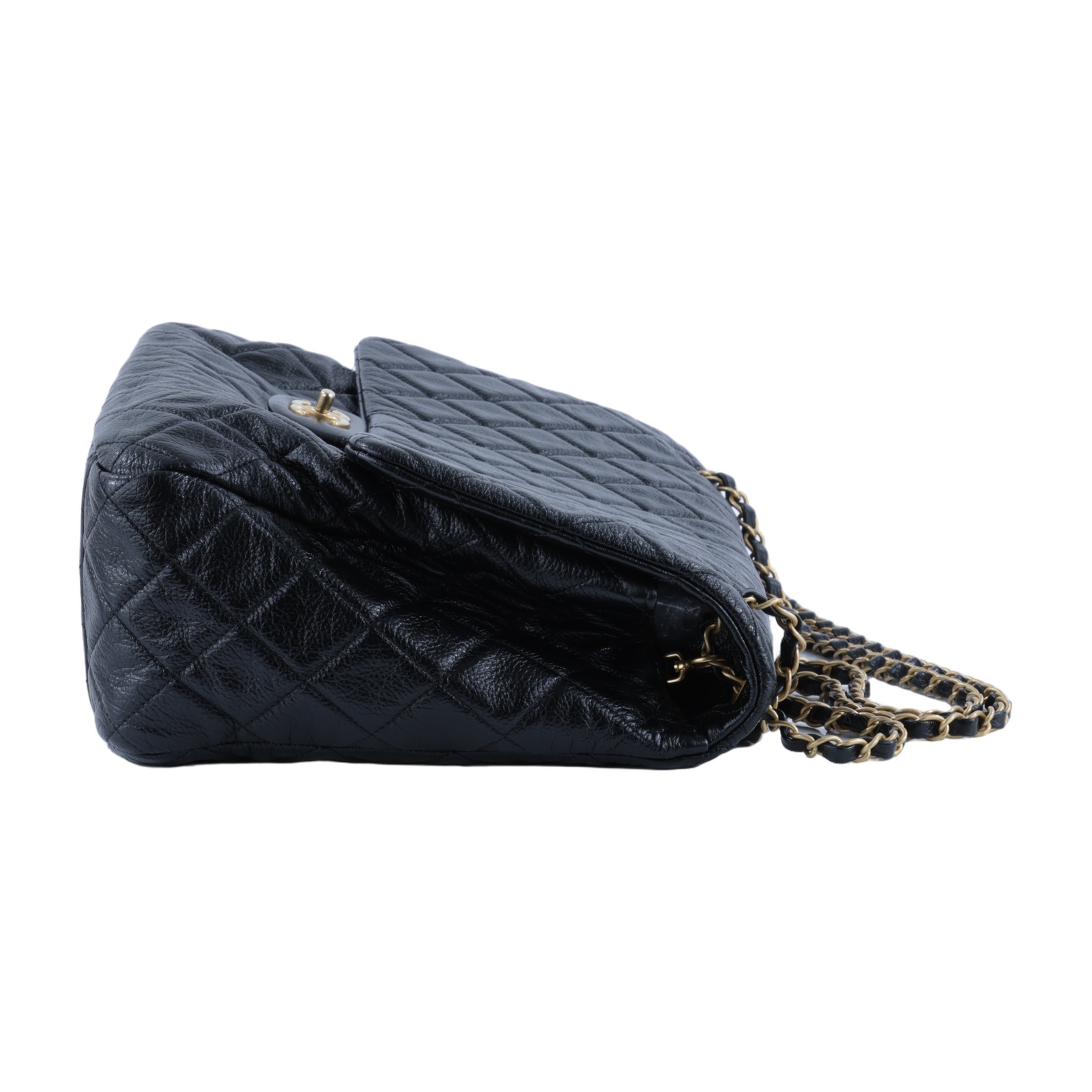 香奈兒 CHANEL 超大型 口蓋包  晶片款 黑金粒紋機場包 XXL 無附屬品
