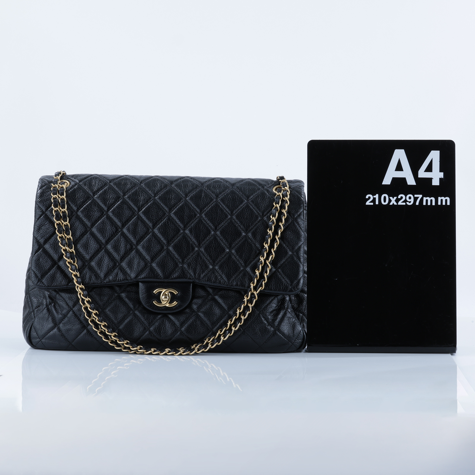 香奈兒 CHANEL 超大型 口蓋包  晶片款 黑金粒紋機場包 XXL 無附屬品