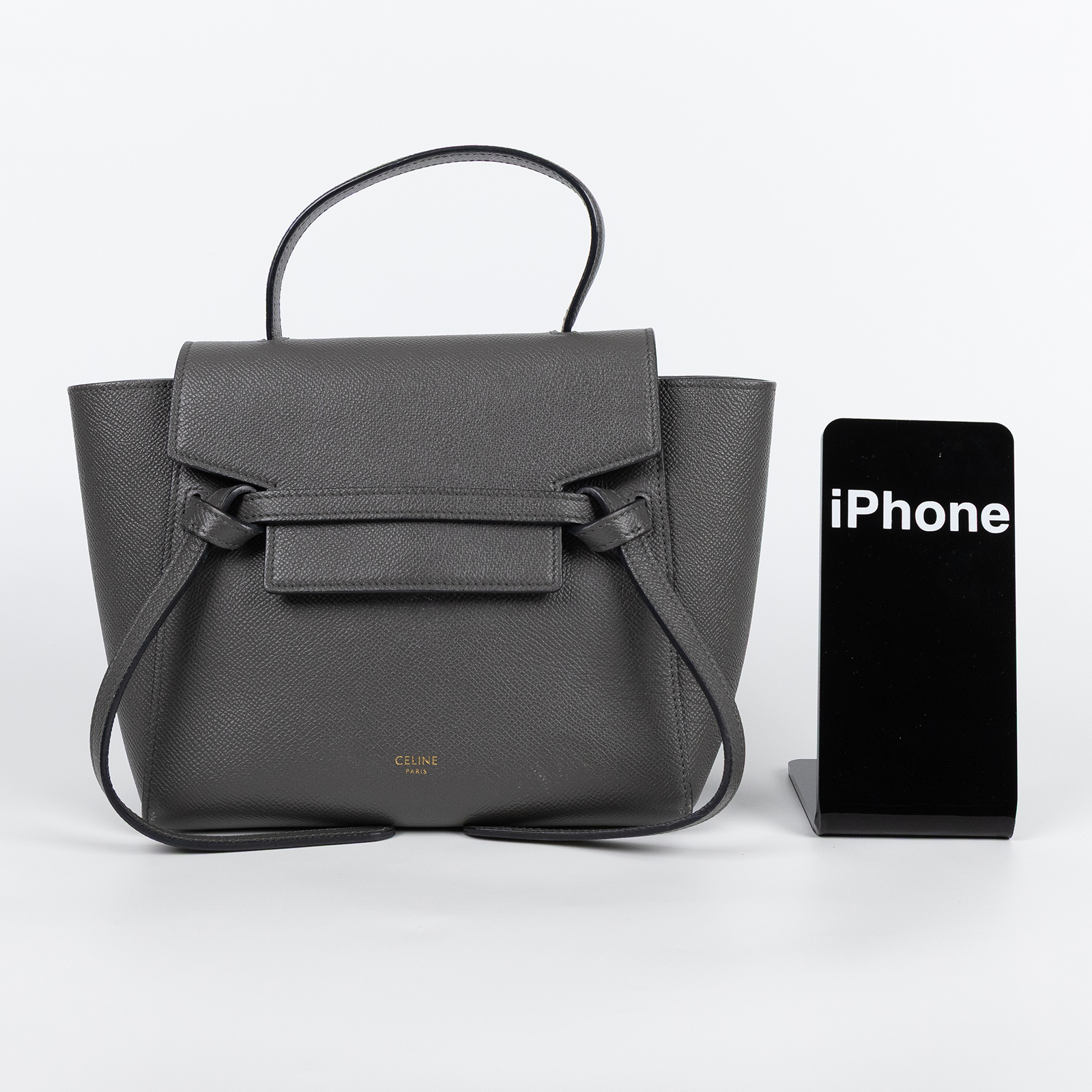 思琳 CELINE 珠地小牛皮 袖珍型 Belt 手袋 189003ZVA 灰NANO BELT 2WAY 防塵袋/背帶