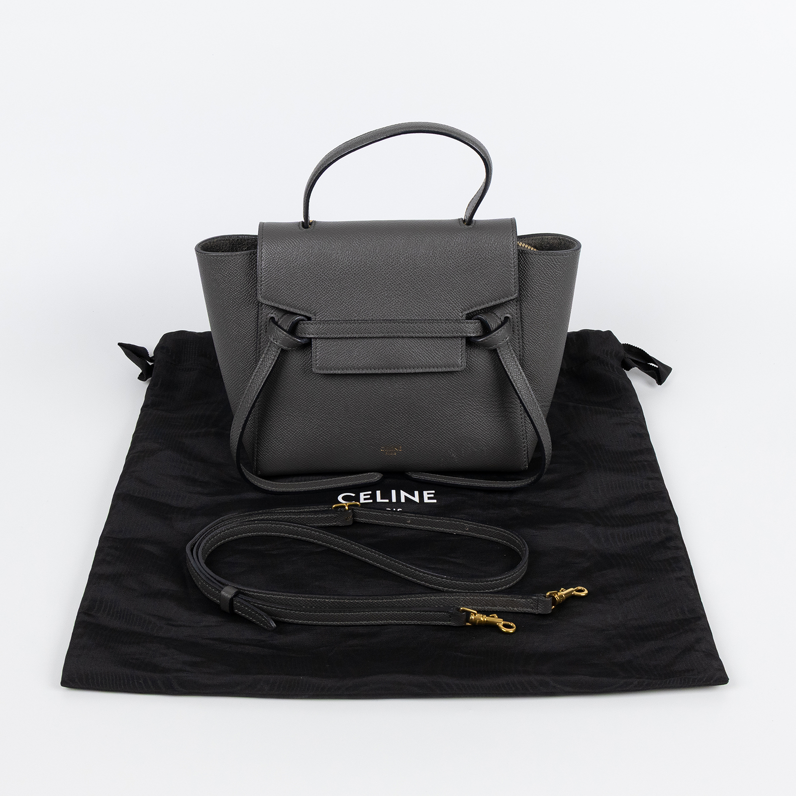 思琳 CELINE 珠地小牛皮 袖珍型 Belt 手袋 189003ZVA 灰NANO BELT 2WAY 防塵袋/背帶