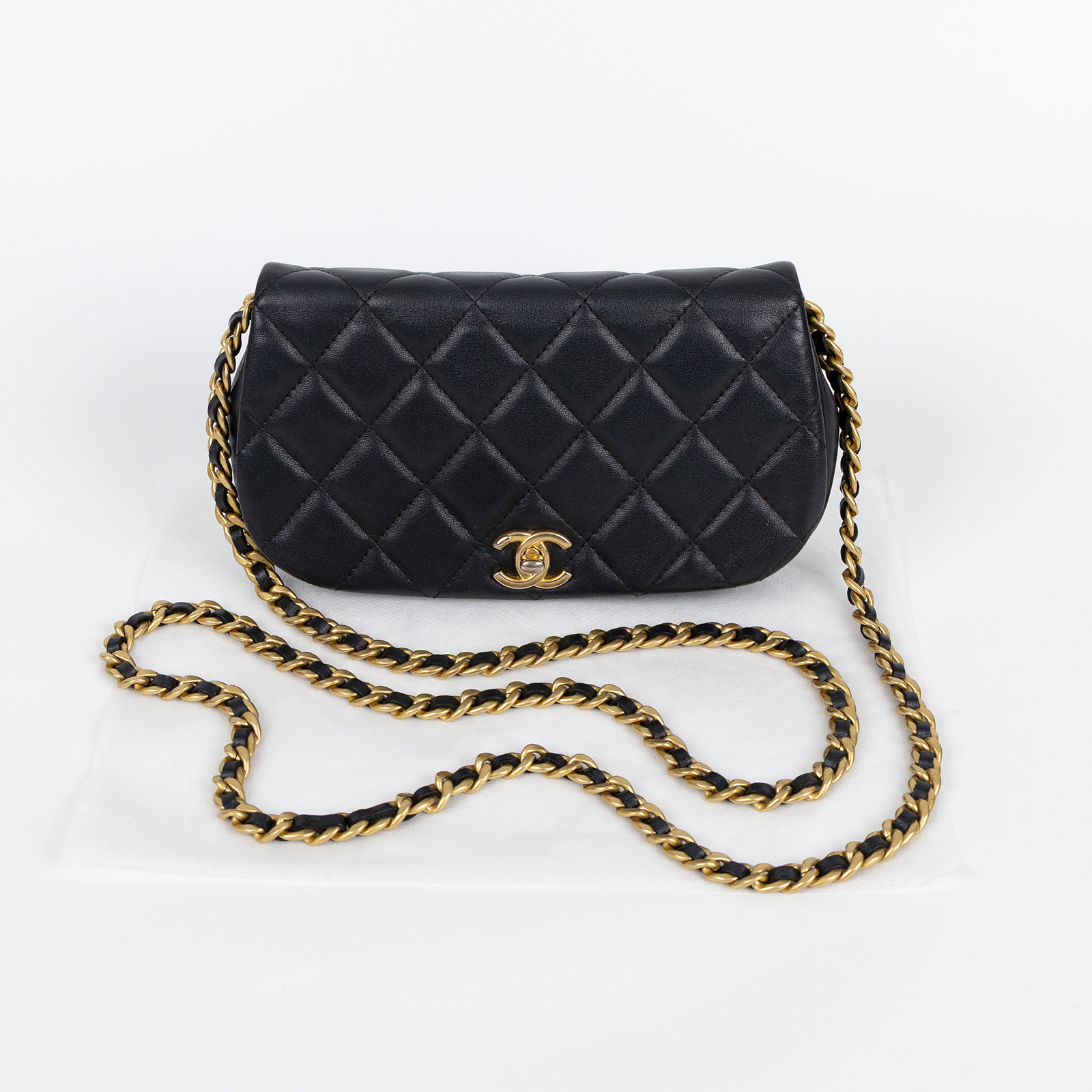 香奈兒 CHANEL WOC 斜背包 手拿包 AP2358 31開 黑金菱格迷你馬鞍包 無附屬品