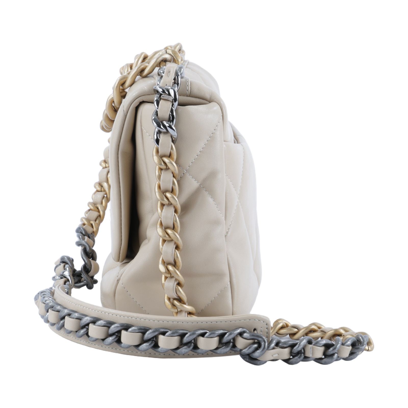香奈兒 CHANEL 19 口蓋包 菱格紋 金銀鍊帶 手提 肩背包 AS1160 晶片款 奶茶色19 26CM 原廠盒子/防塵袋
