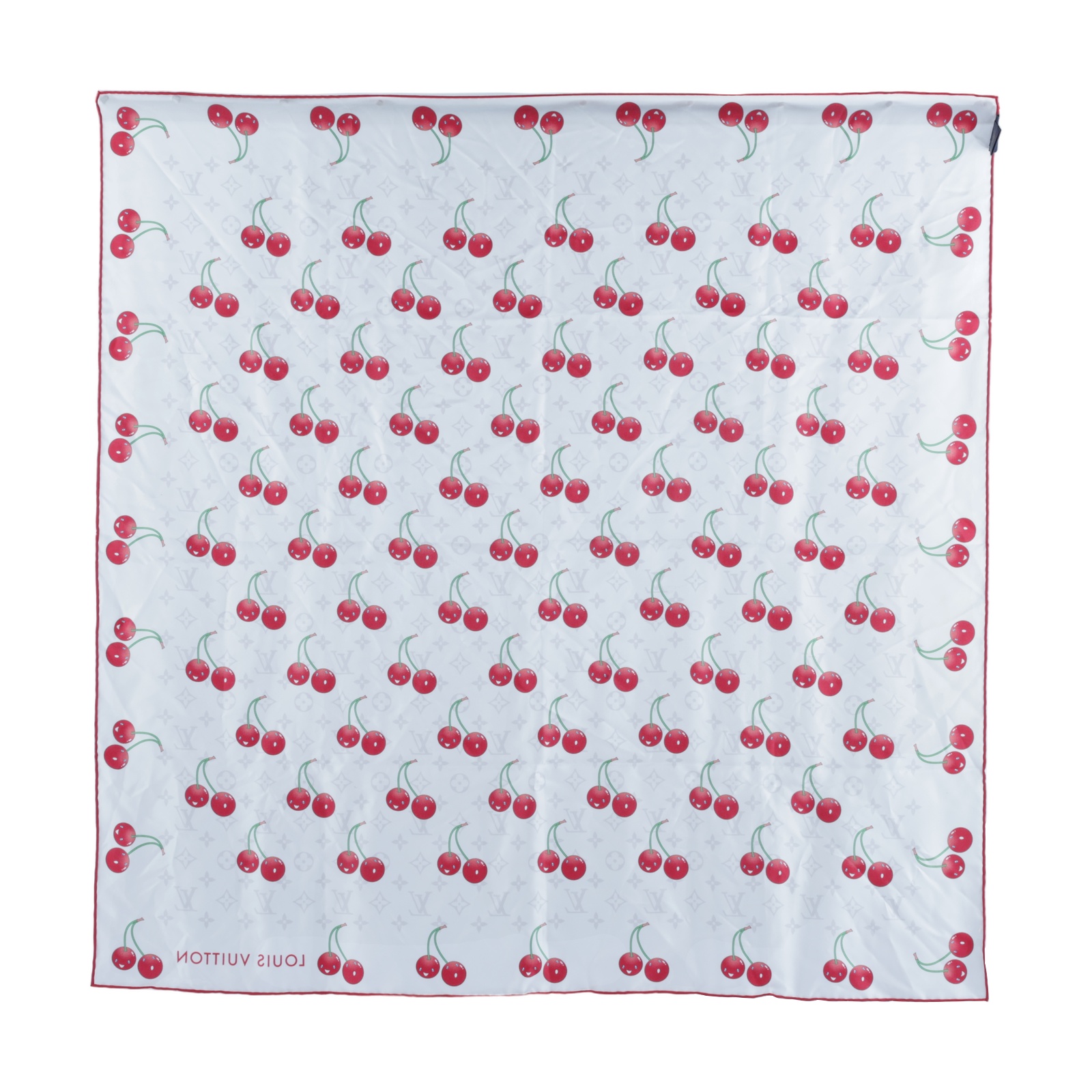 路易威登 LOUIS VUITTON Monogram Cerise 90 方巾 村上隆 聯名 M94966 白櫻桃絲巾 90X90 原廠盒子