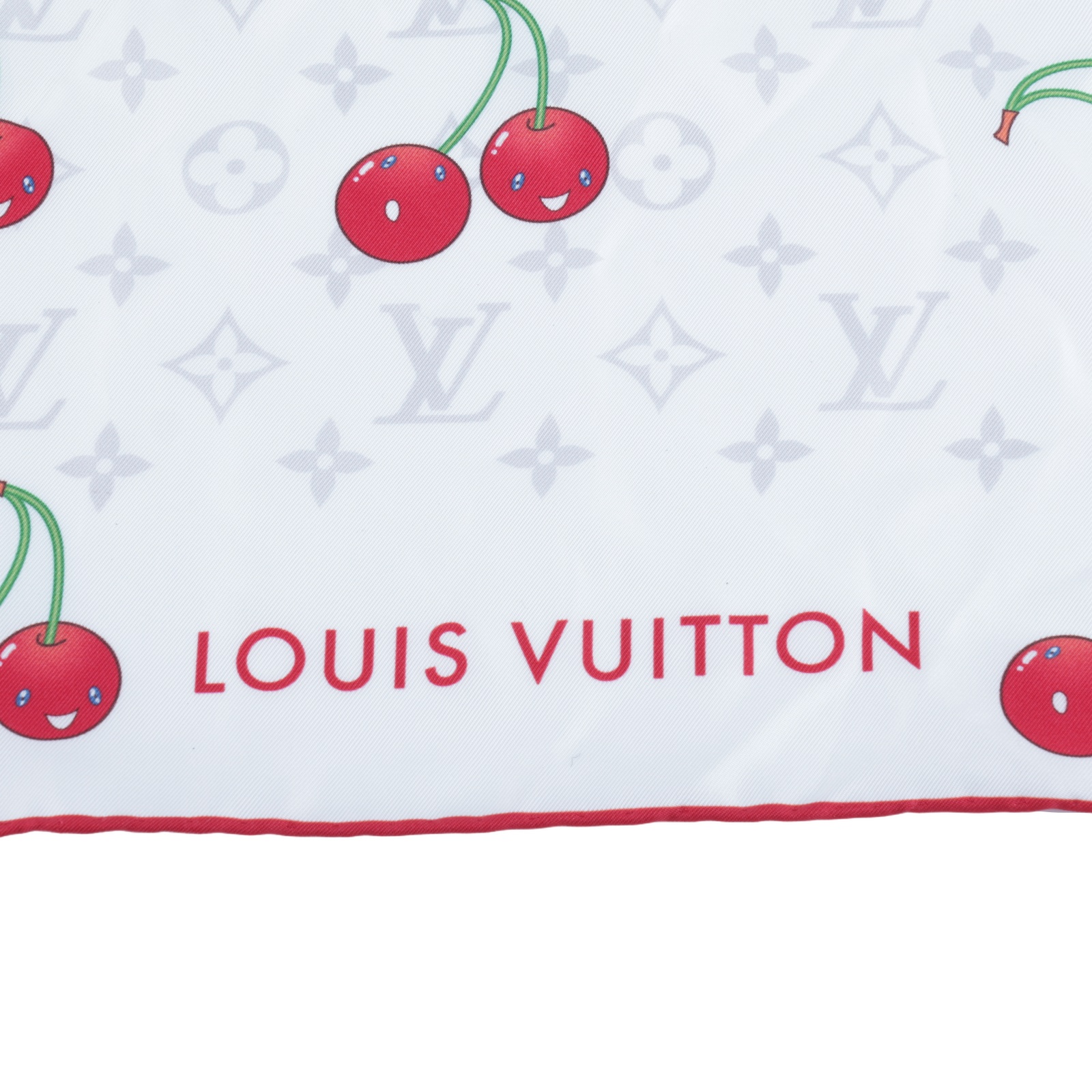 路易威登 LOUIS VUITTON Monogram Cerise 90 方巾 村上隆 聯名 M94966 白櫻桃絲巾 90X90 原廠盒子