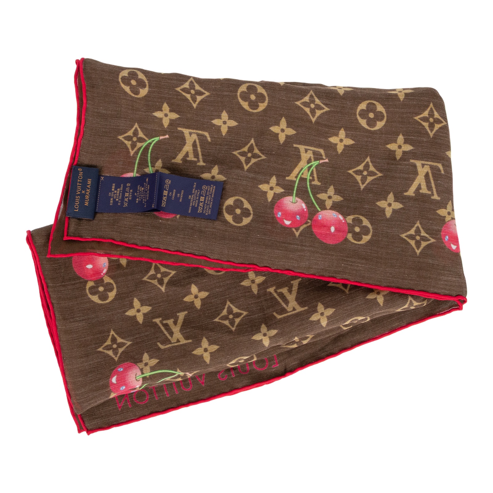 LOUIS VUITTON 路易威登 丝巾 M75120 中古美品 路易威登LOUIS VUITTON LV x TM 村上隆MONOGRAM CERISE 方巾絲巾M96090