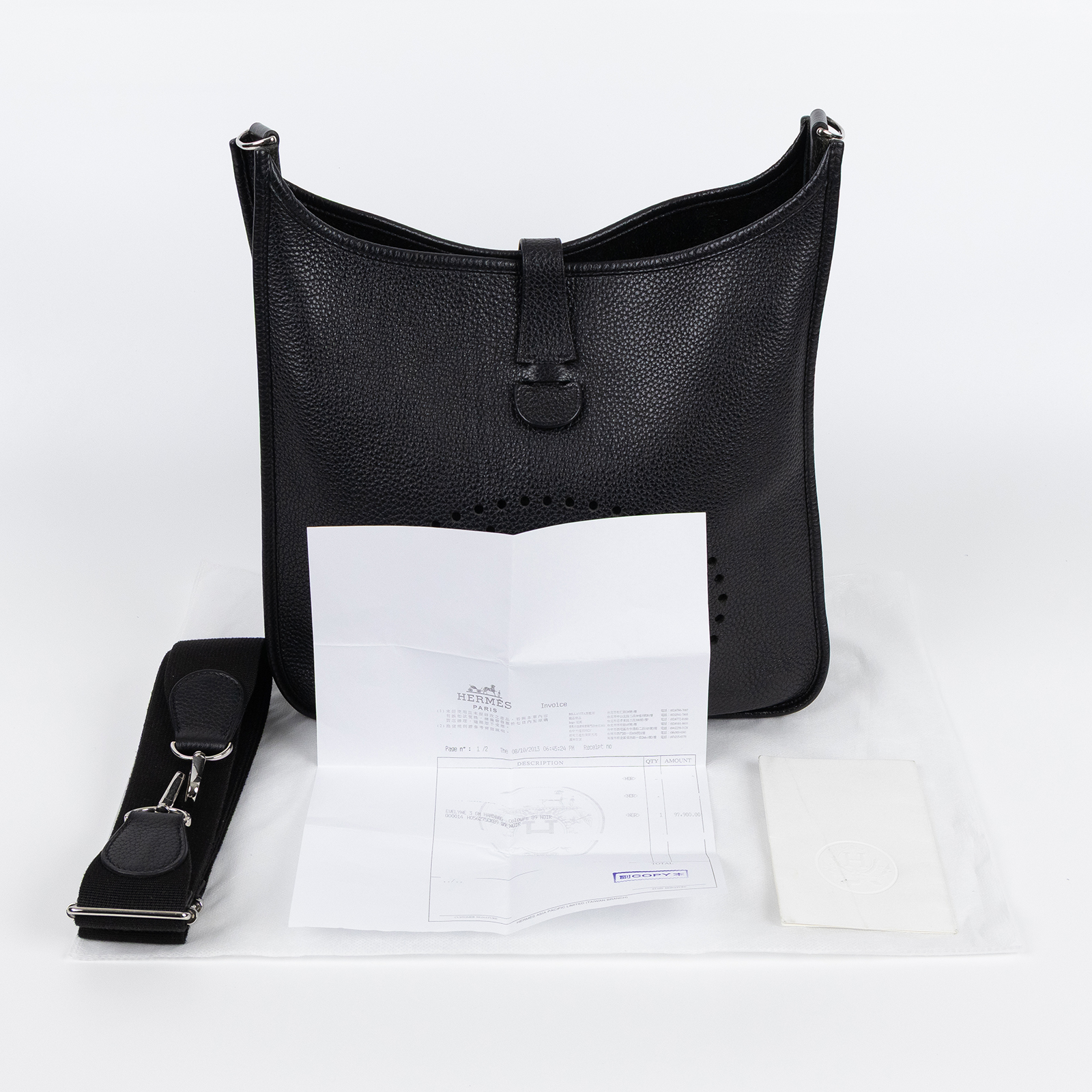 愛馬仕 Hermes Evelyne III Bag 伊芙琳包 33 銀色五金 黑色 H056275CK89 /MD口Q  背帶/購買證明影本