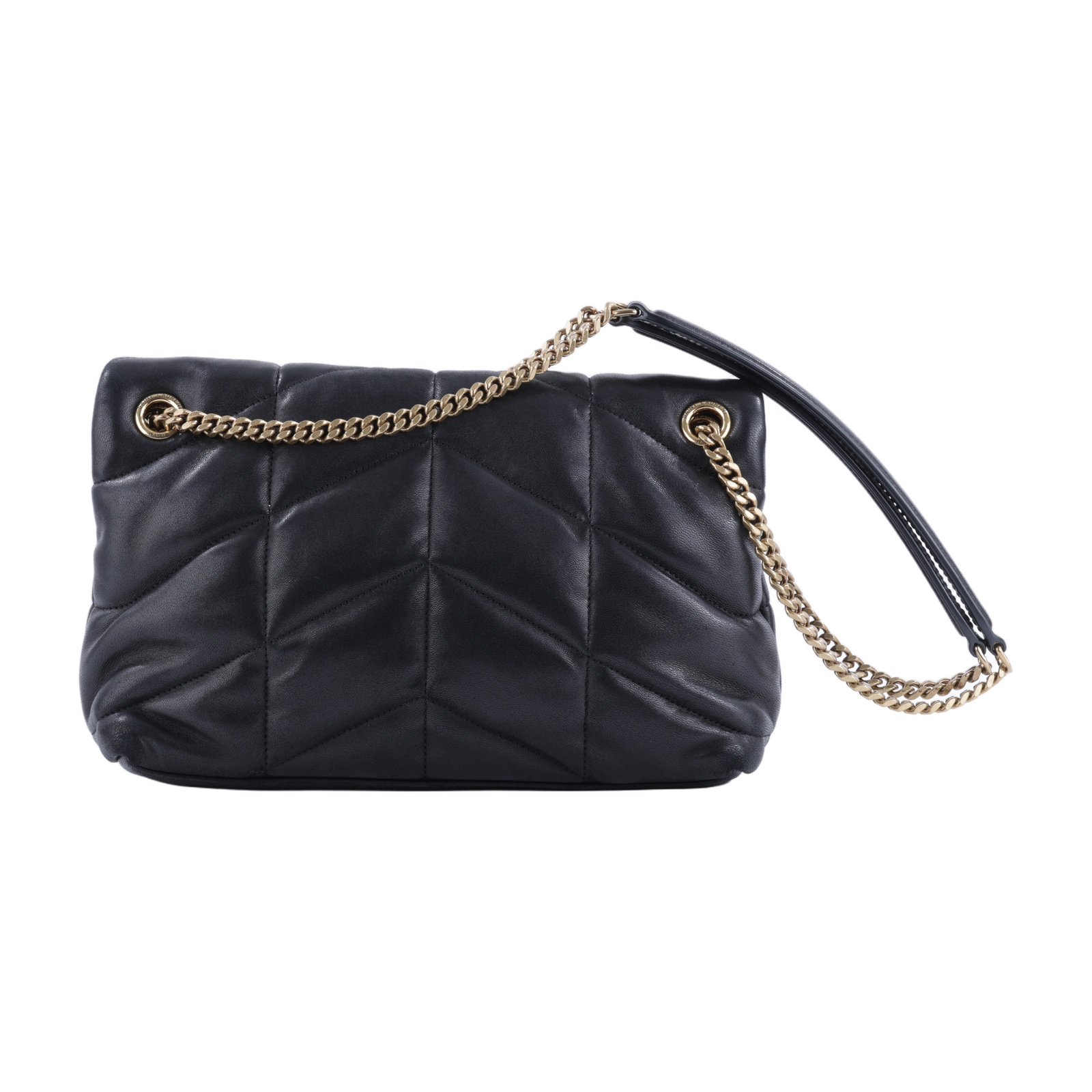 聖羅蘭 YSL SAINT LAURENT Puffer 絎縫納帕皮包 小型 金色五金 5774761EL07 黑金PUFFER小號鍊包 防塵袋