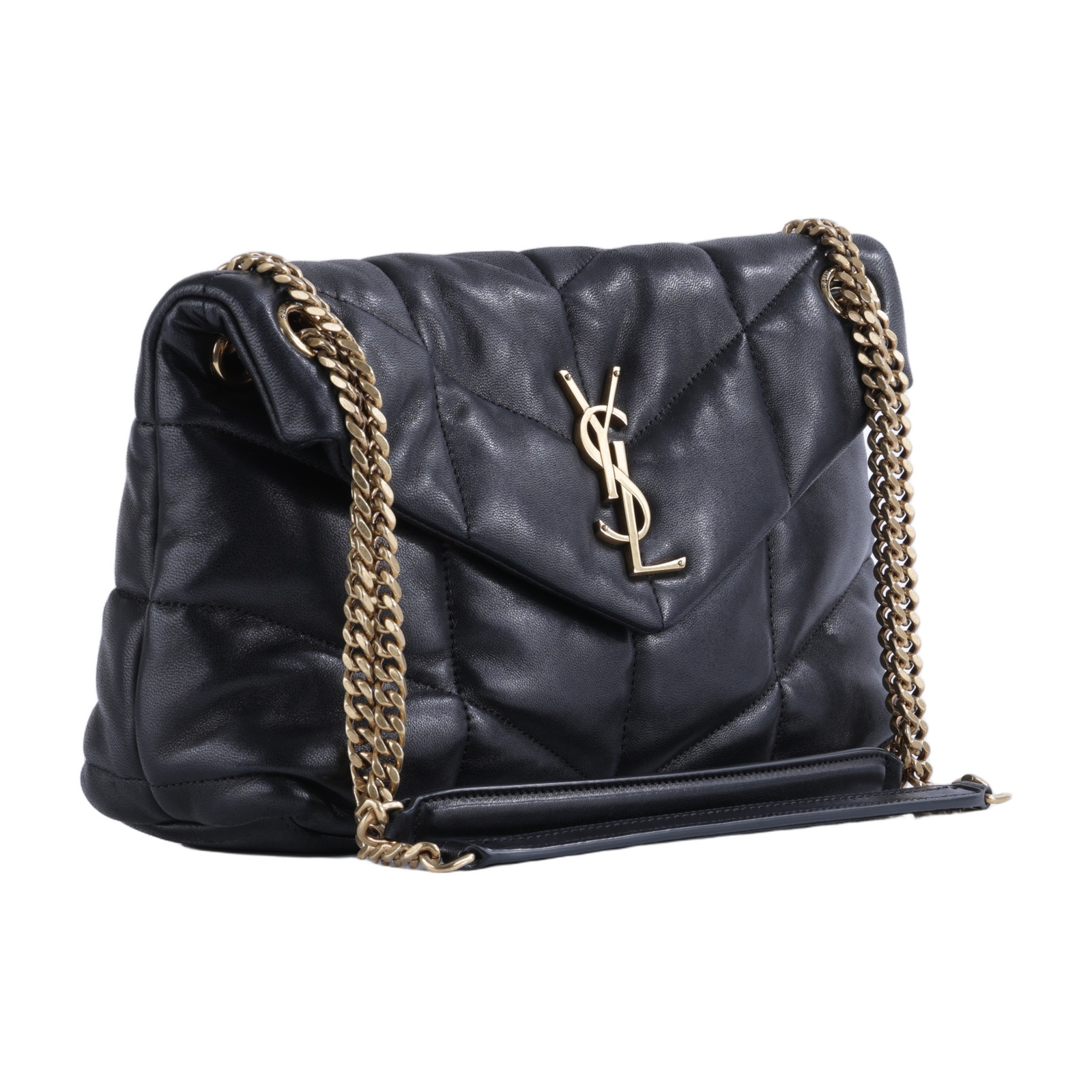 聖羅蘭 YSL SAINT LAURENT Puffer 絎縫納帕皮包 小型 金色五金 5774761EL07 黑金PUFFER小號鍊包 防塵袋