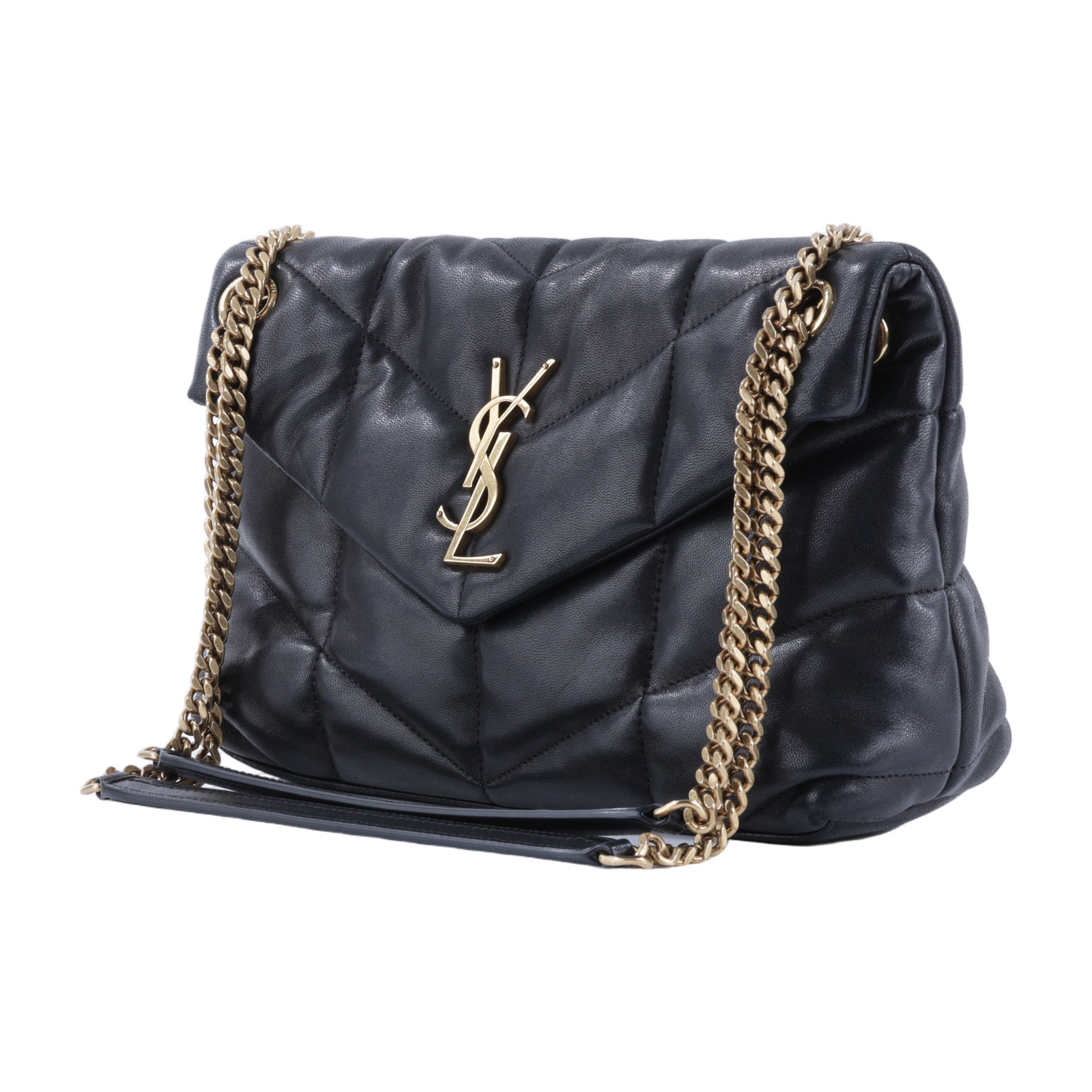 聖羅蘭 YSL SAINT LAURENT Puffer 絎縫納帕皮包 小型 金色五金 5774761EL07 黑金PUFFER小號鍊包 防塵袋