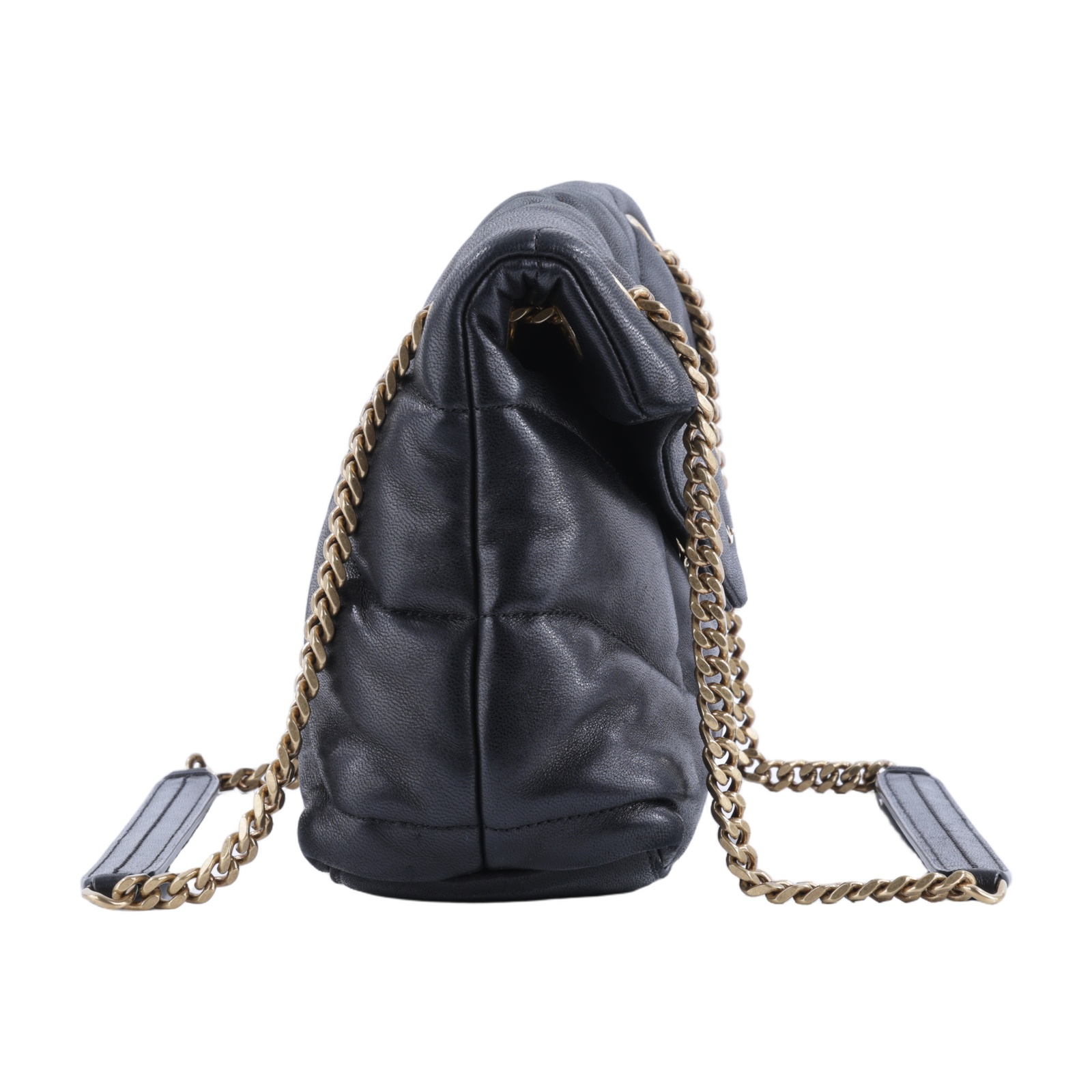 聖羅蘭 YSL SAINT LAURENT Puffer 絎縫納帕皮包 小型 金色五金 5774761EL07 黑金PUFFER小號鍊包 防塵袋