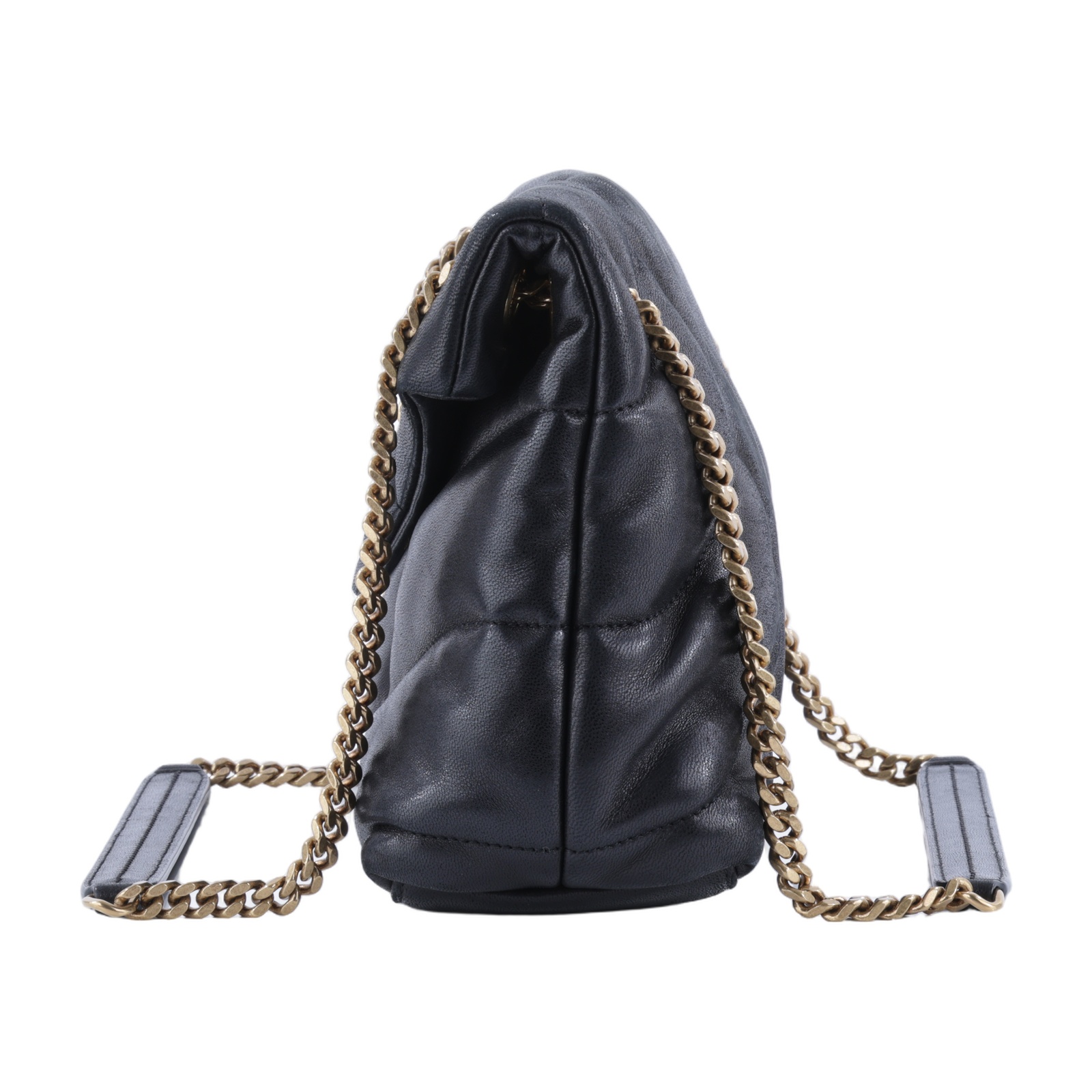 聖羅蘭 YSL SAINT LAURENT Puffer 絎縫納帕皮包 小型 金色五金 5774761EL07 黑金PUFFER小號鍊包 防塵袋