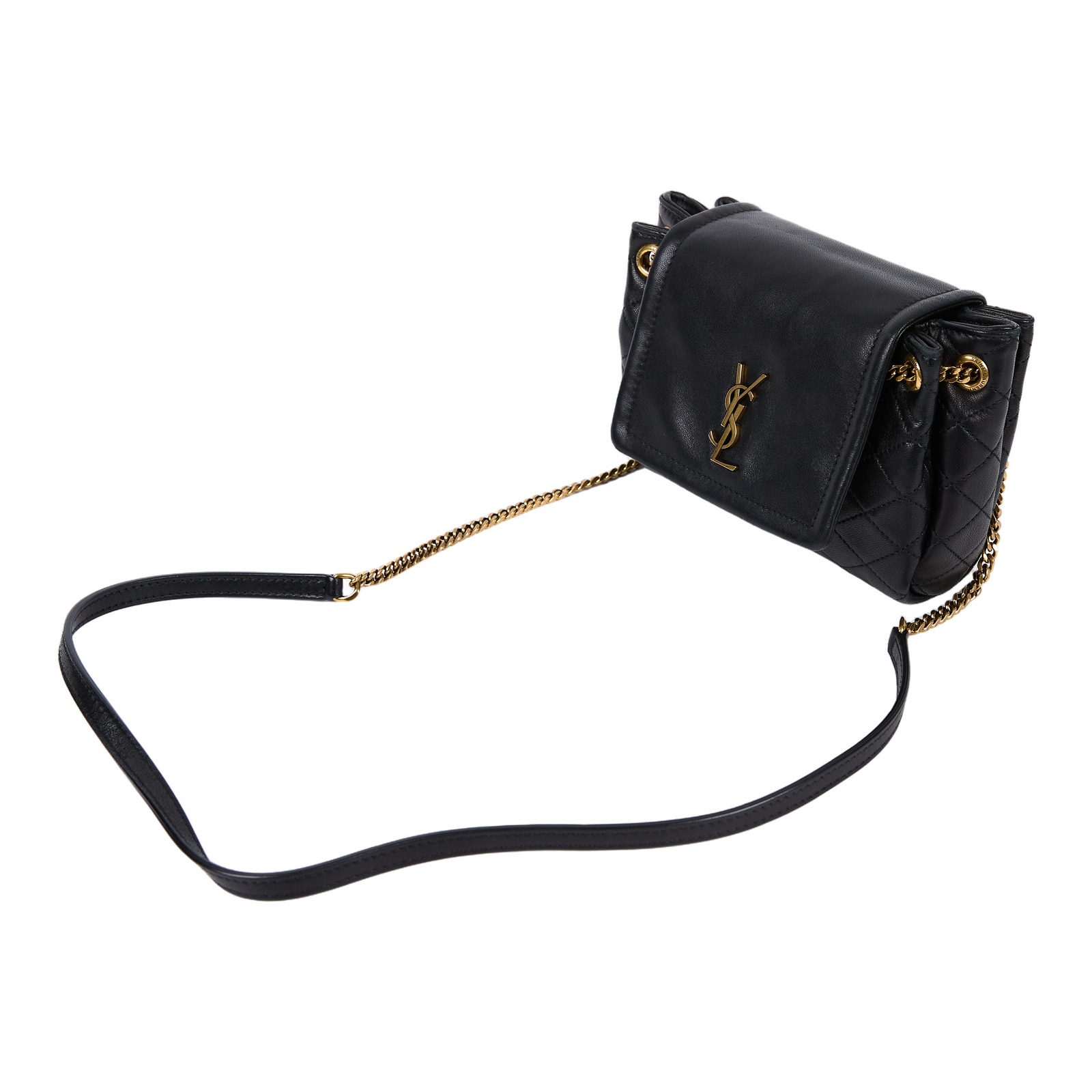 聖羅蘭 YSL SAINT LAURENT Nolia 小羊皮 迷你 手袋 肩背包 金色五金 6727381EL07 黑色Nolita 無附屬品