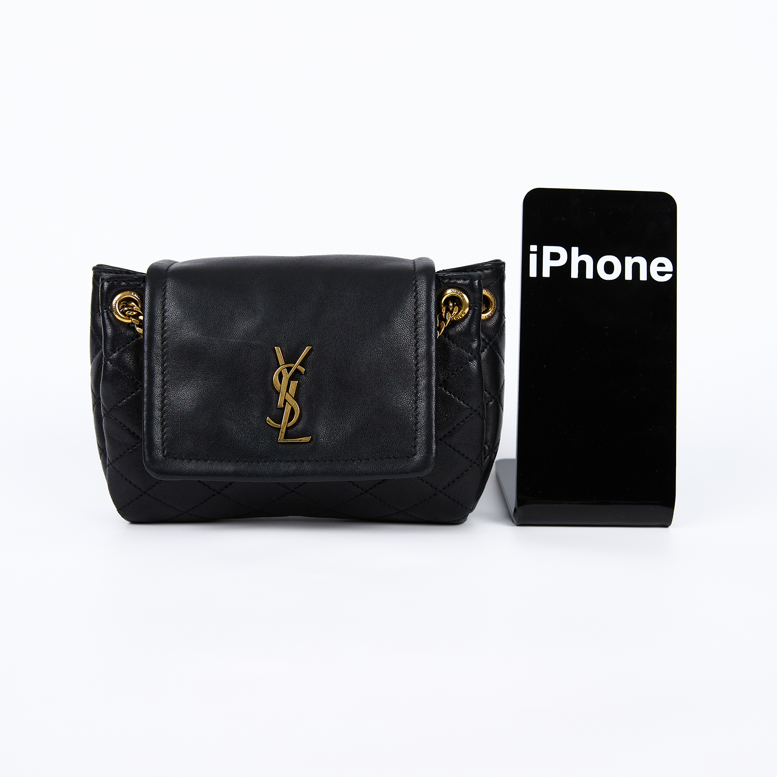 聖羅蘭 YSL SAINT LAURENT Nolia 小羊皮 迷你 手袋 肩背包 金色五金 6727381EL07 黑色Nolita 無附屬品
