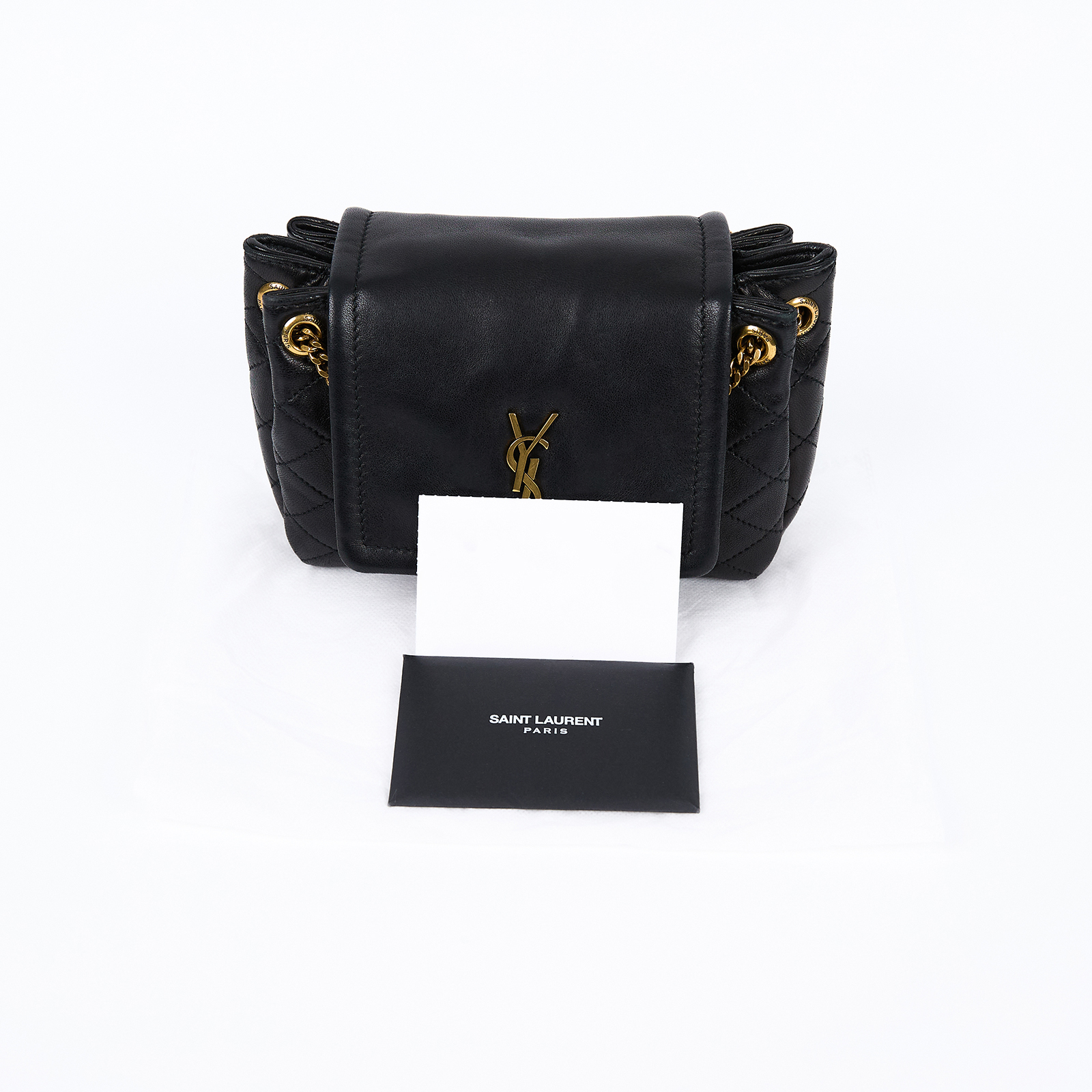 聖羅蘭 YSL SAINT LAURENT Nolia 小羊皮 迷你 手袋 肩背包 金色五金 6727381EL07 黑色Nolita 無附屬品