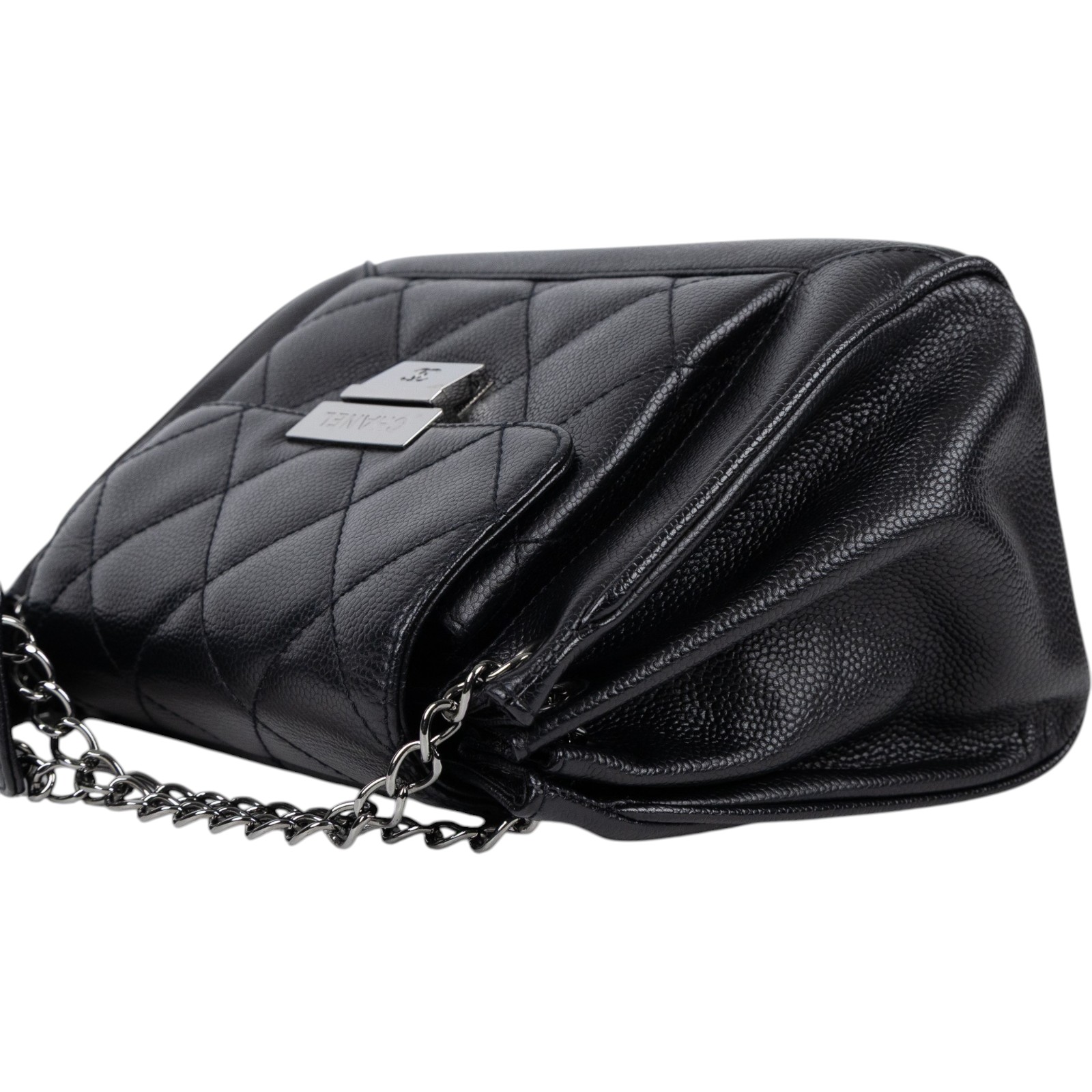 香奈兒 CHANEL Accordion Flap 肩背包 手提包 風琴包  8開 黑銀荔枝單肩背小方包 保證卡