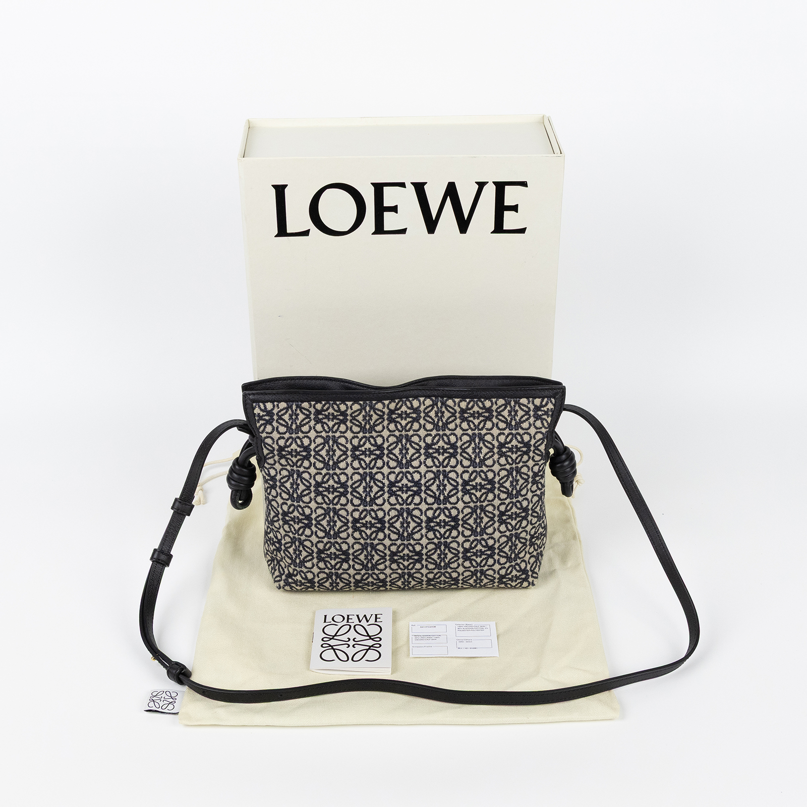 羅意威 LOEWE Mini Flamenco clutch 迷你 肩背包  黑ANAGRAM緹花FLAMENCO MINI 原廠盒子/防塵袋/背帶