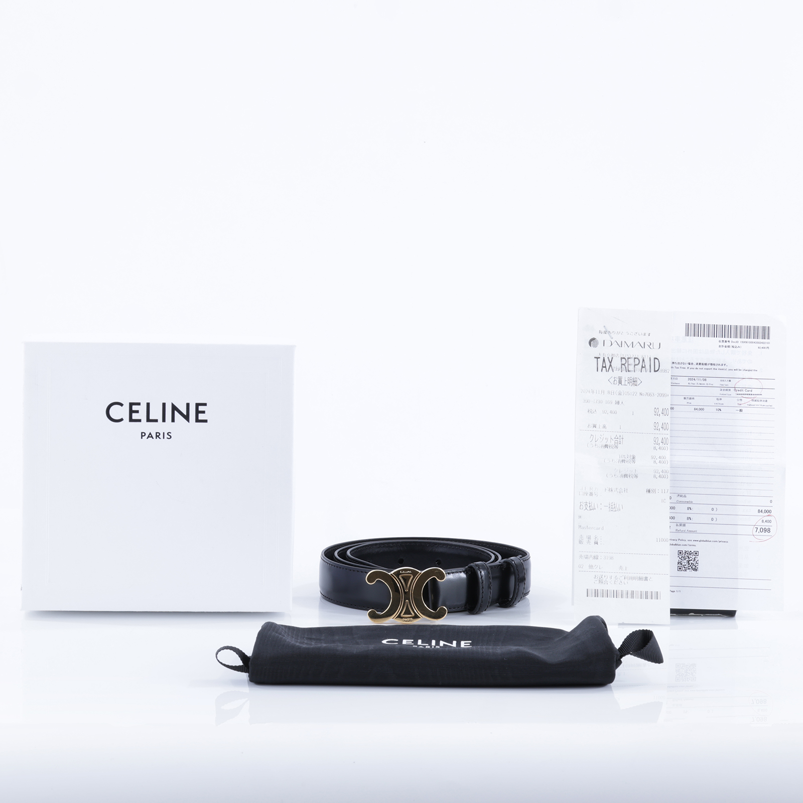 思琳 CELINE Trio,phe 18毫米 腰帶 45AX63A01_85 黑金凱旋皮帶 #85 原廠盒子/防塵袋/購買證明